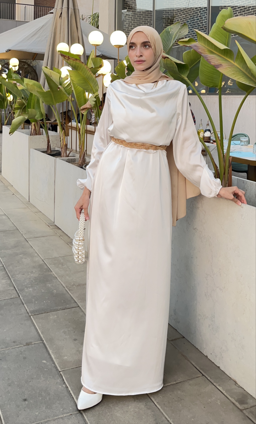 Silk Satin White Drape Dress