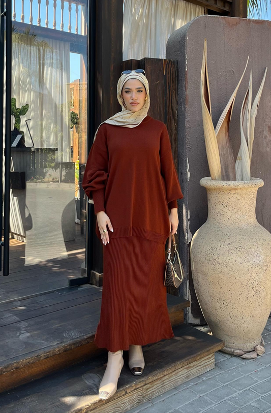 Plain Winter Set in Galaxy Brown (Tunic and skirt)