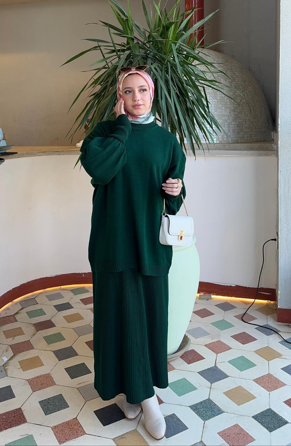 Plain Winter Set in Emerald Green (Tunic and skirt)