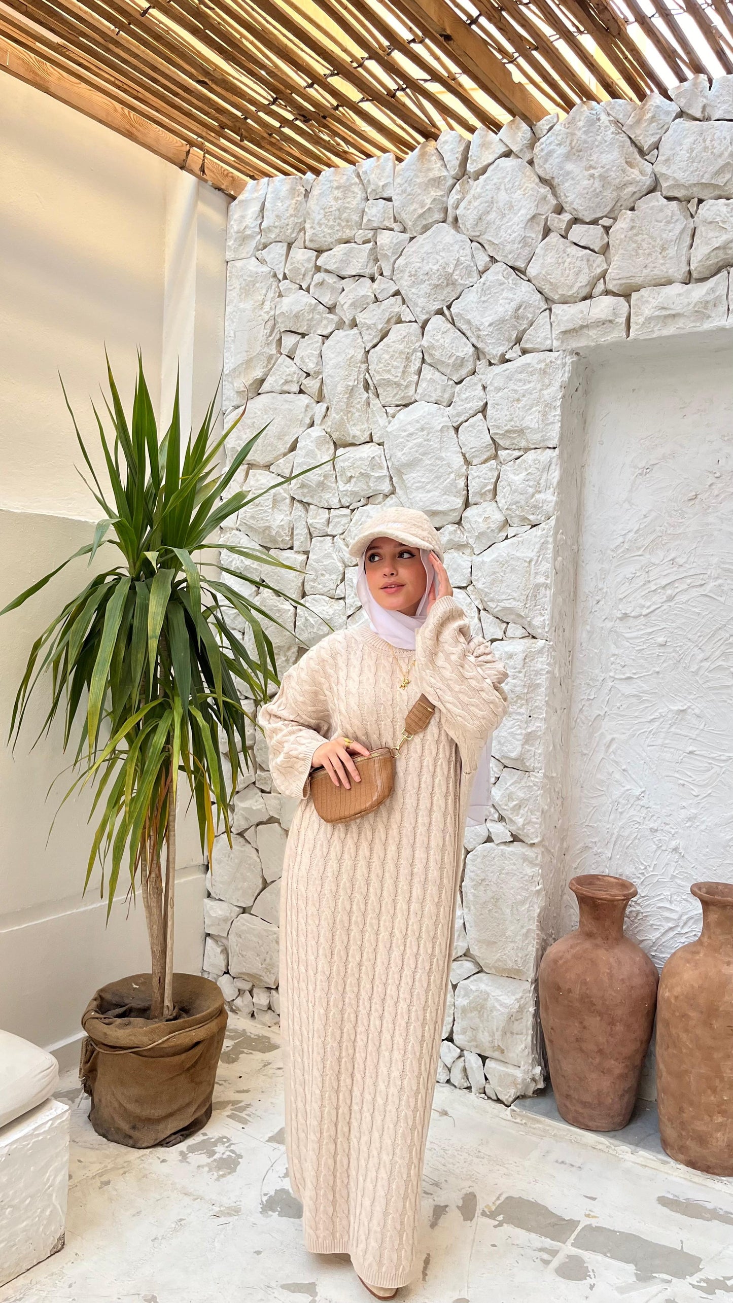 Braided Winter Dress in Beige