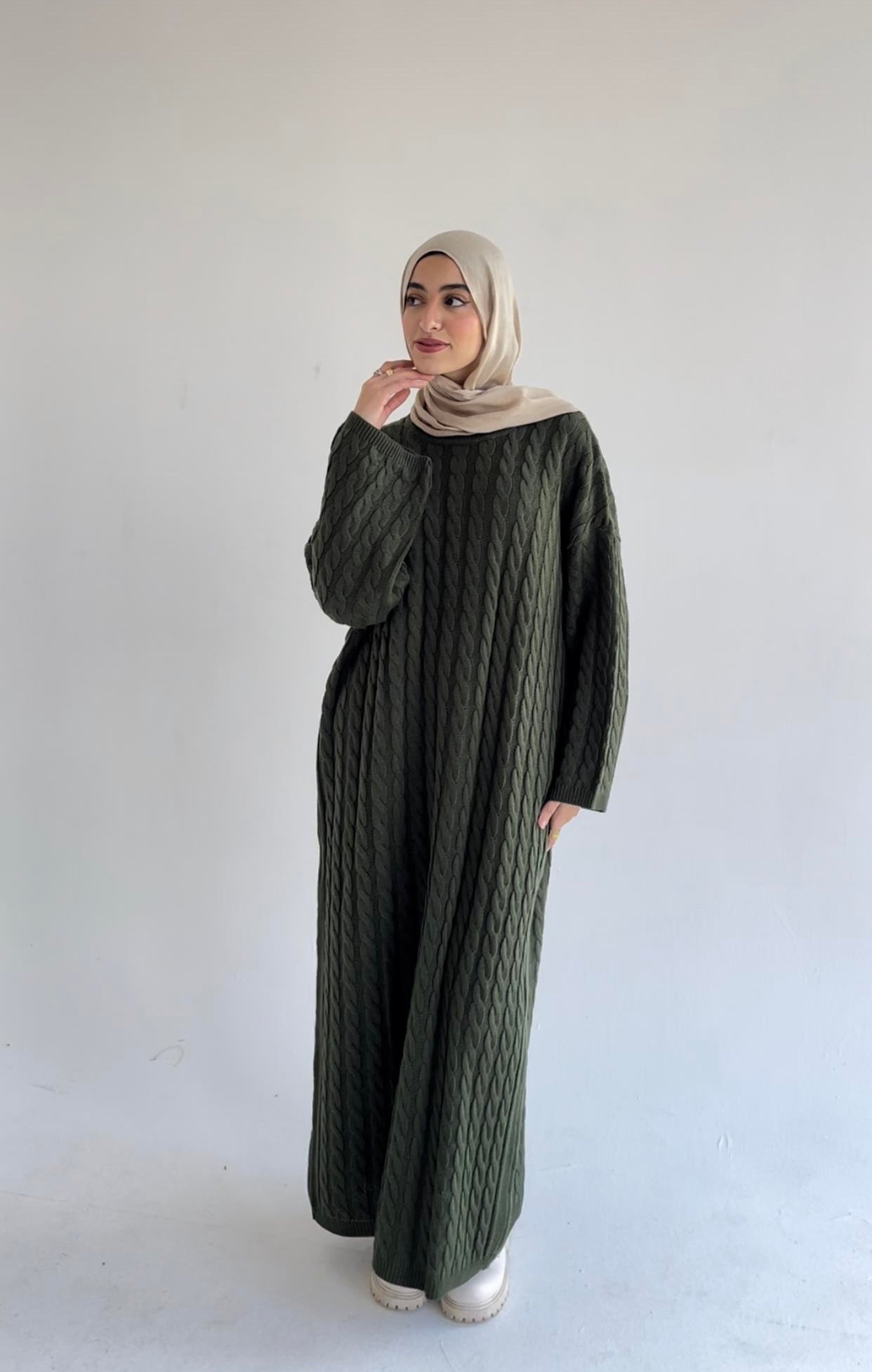 Braided Winter Dress in Olive