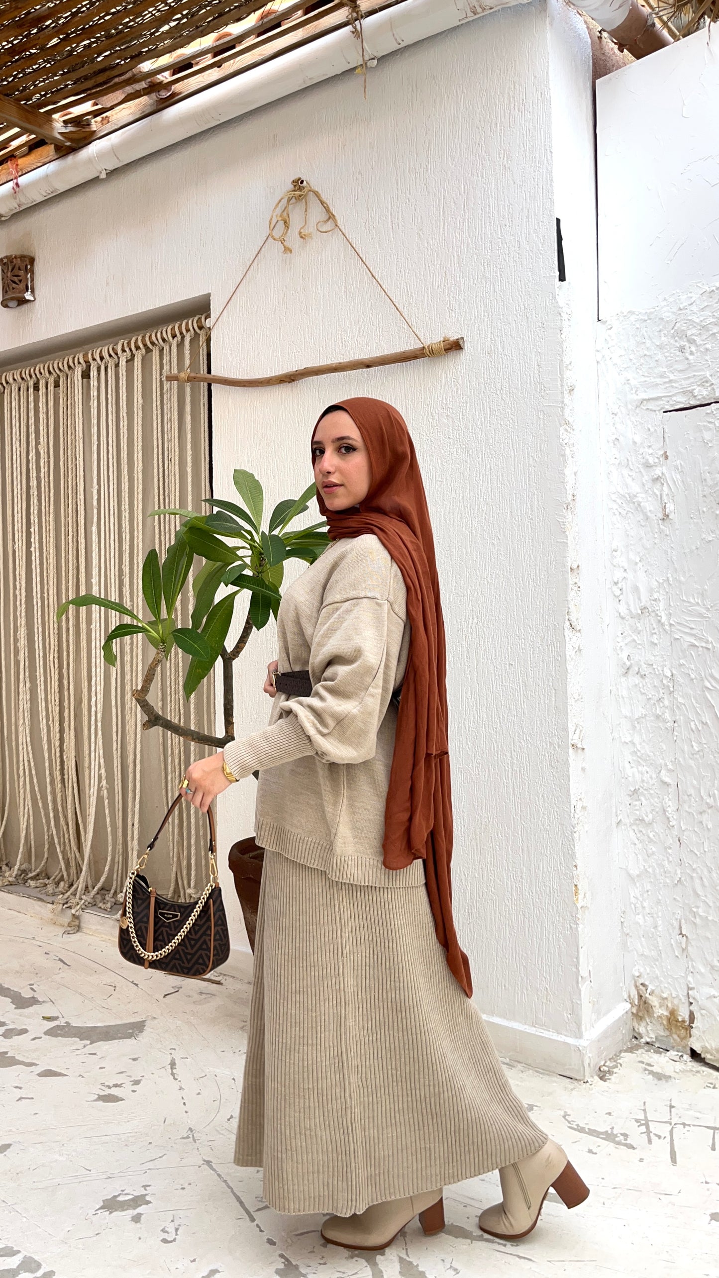 Plain Winter Set in Beige (Tunic and skirt)