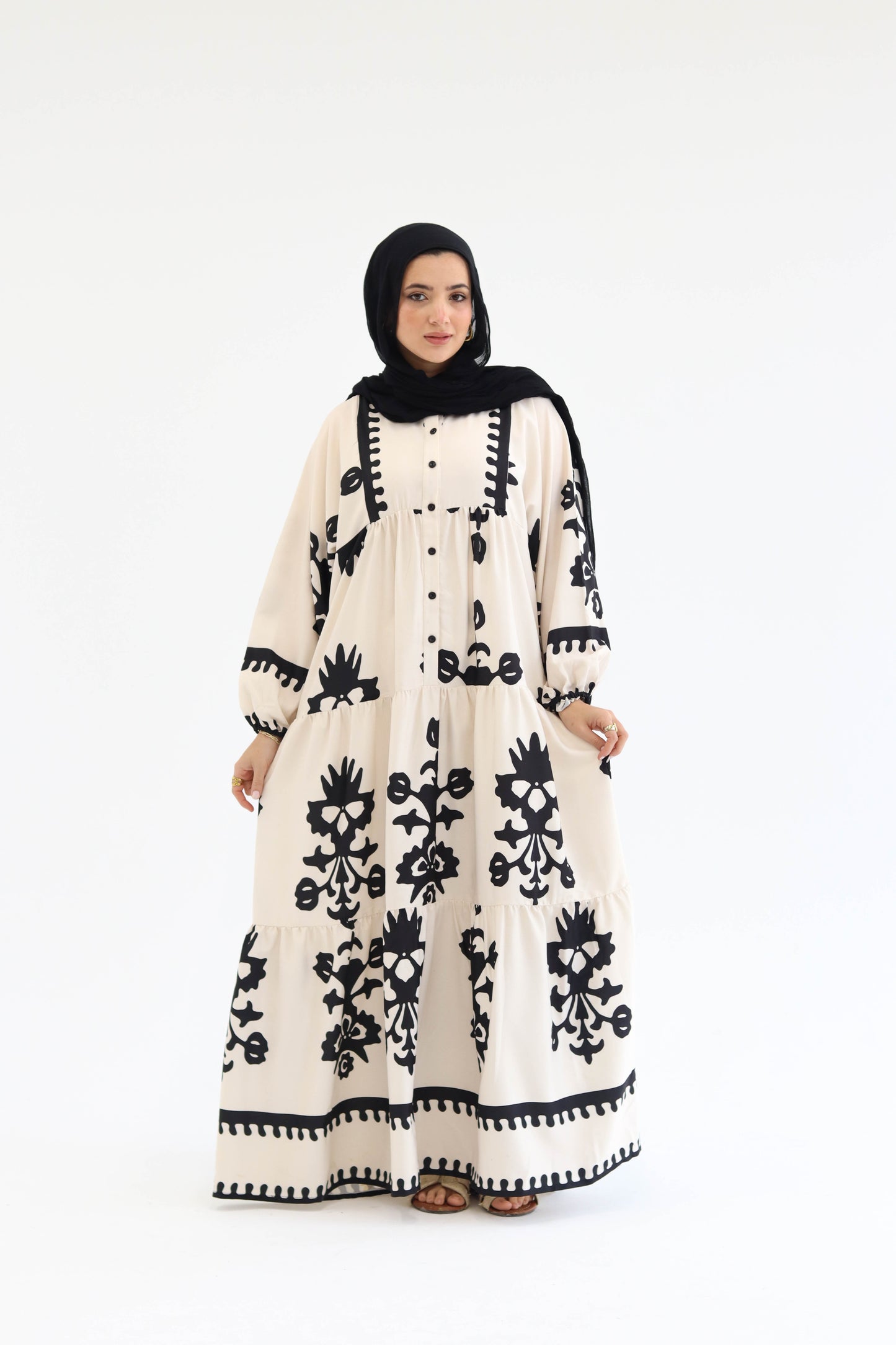 Summer Days Dress in Beige n Black