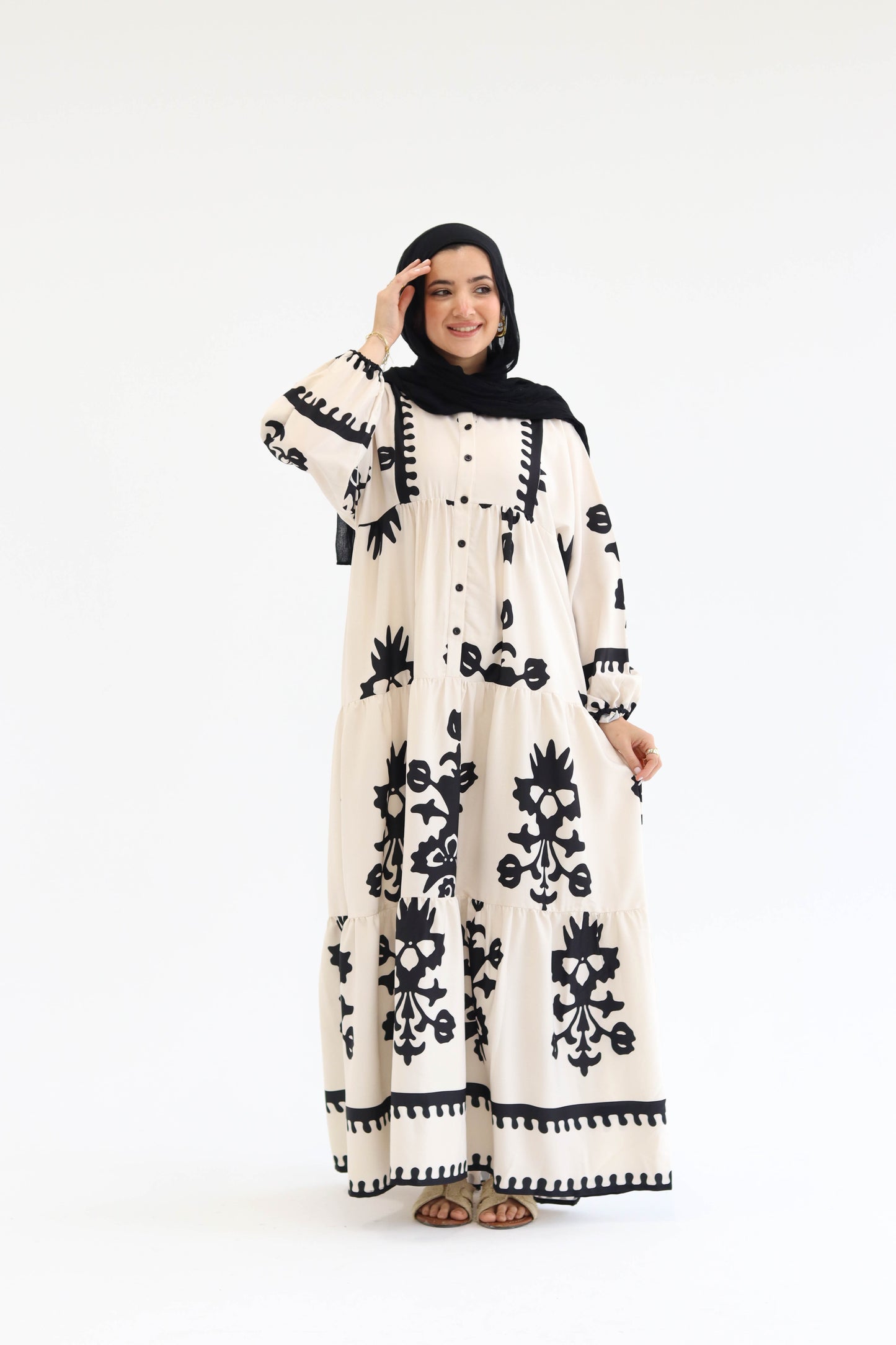 Summer Days Dress in Beige n Black