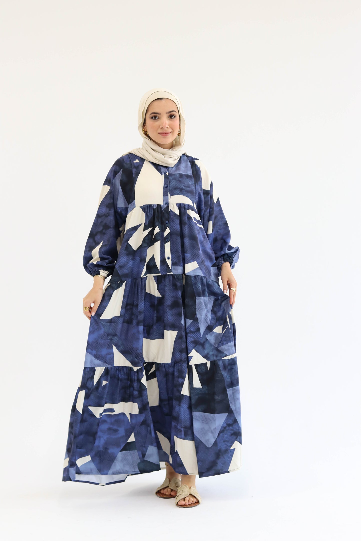 Summer Days Dress in Navy blue n Beige