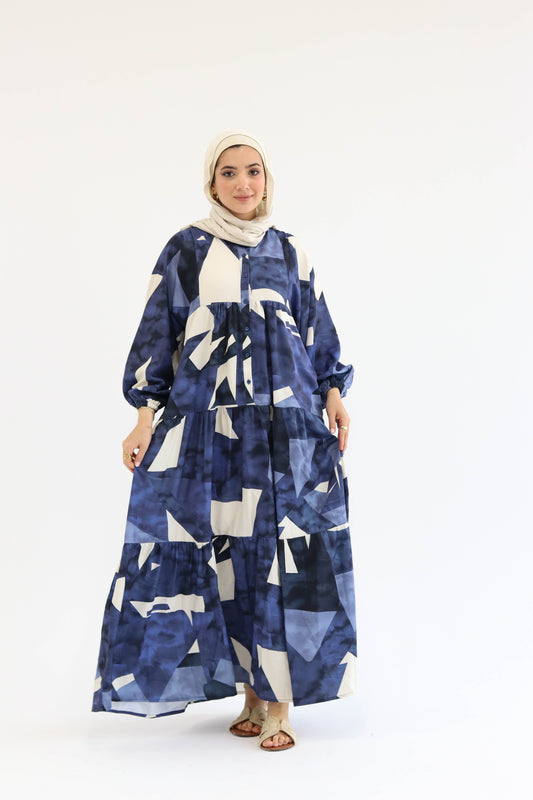 Summer Days Dress in Navy blue n Beige