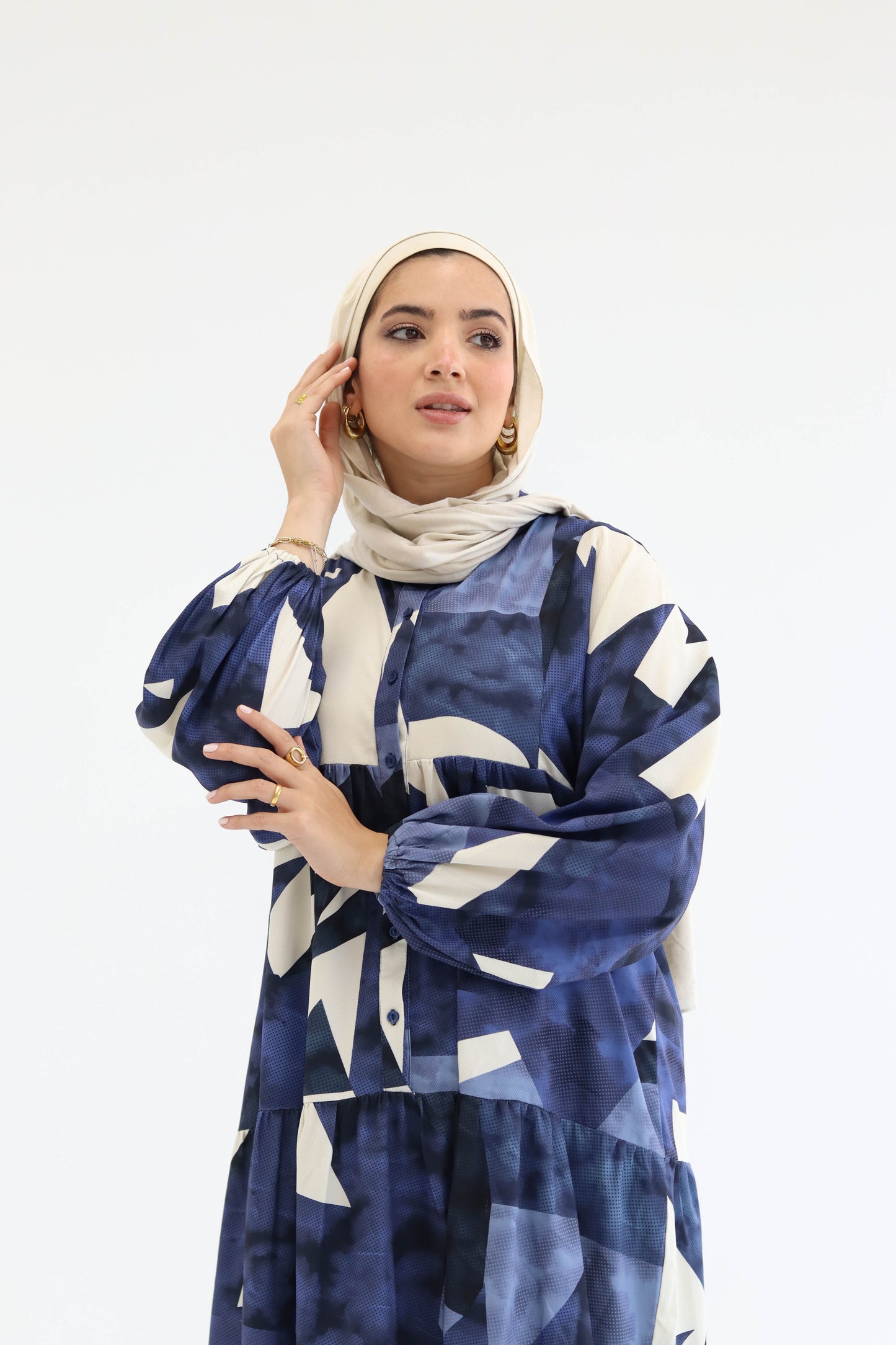 Summer Days Dress in Navy blue n Beige