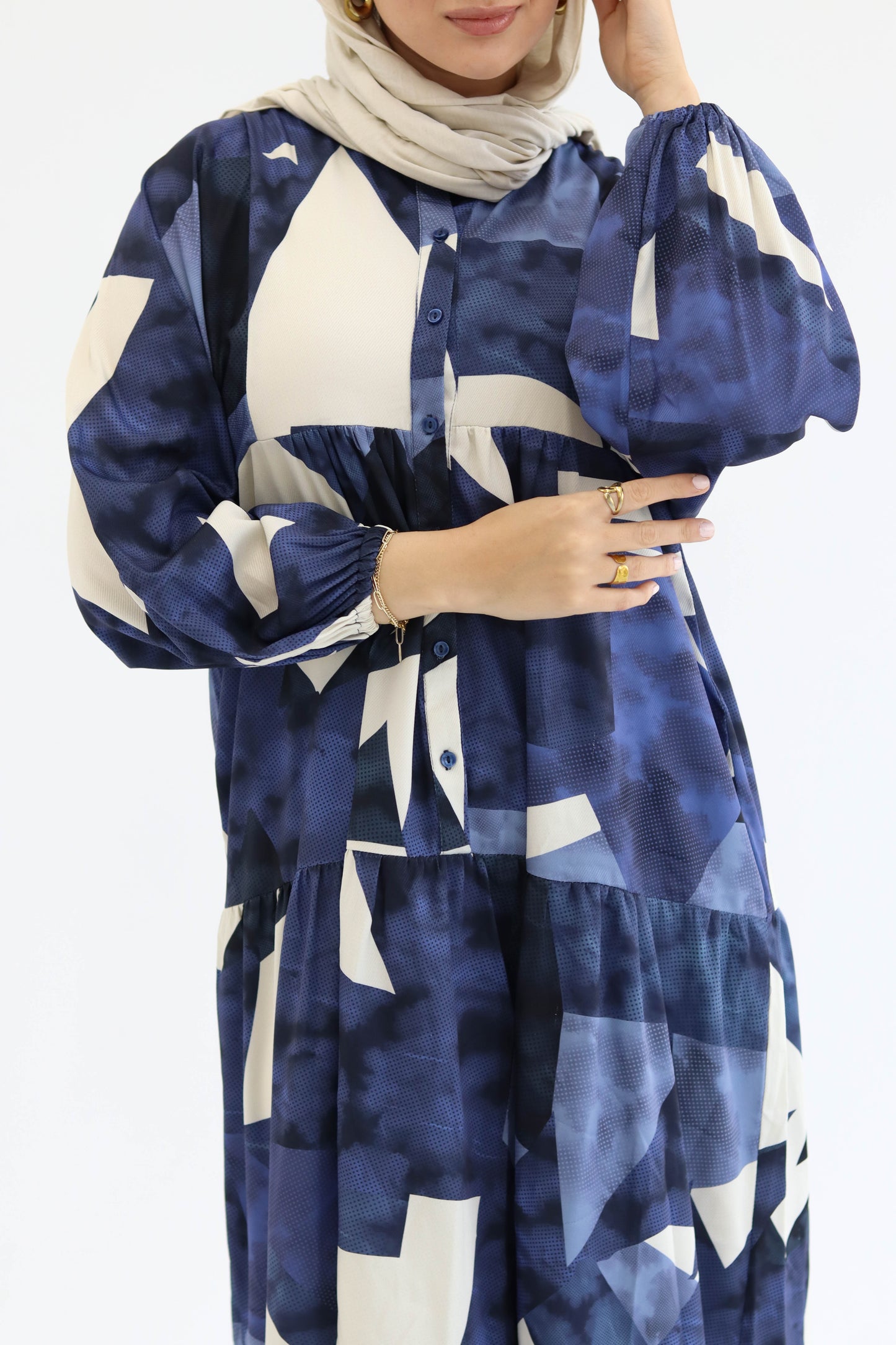 Summer Days Dress in Navy blue n Beige