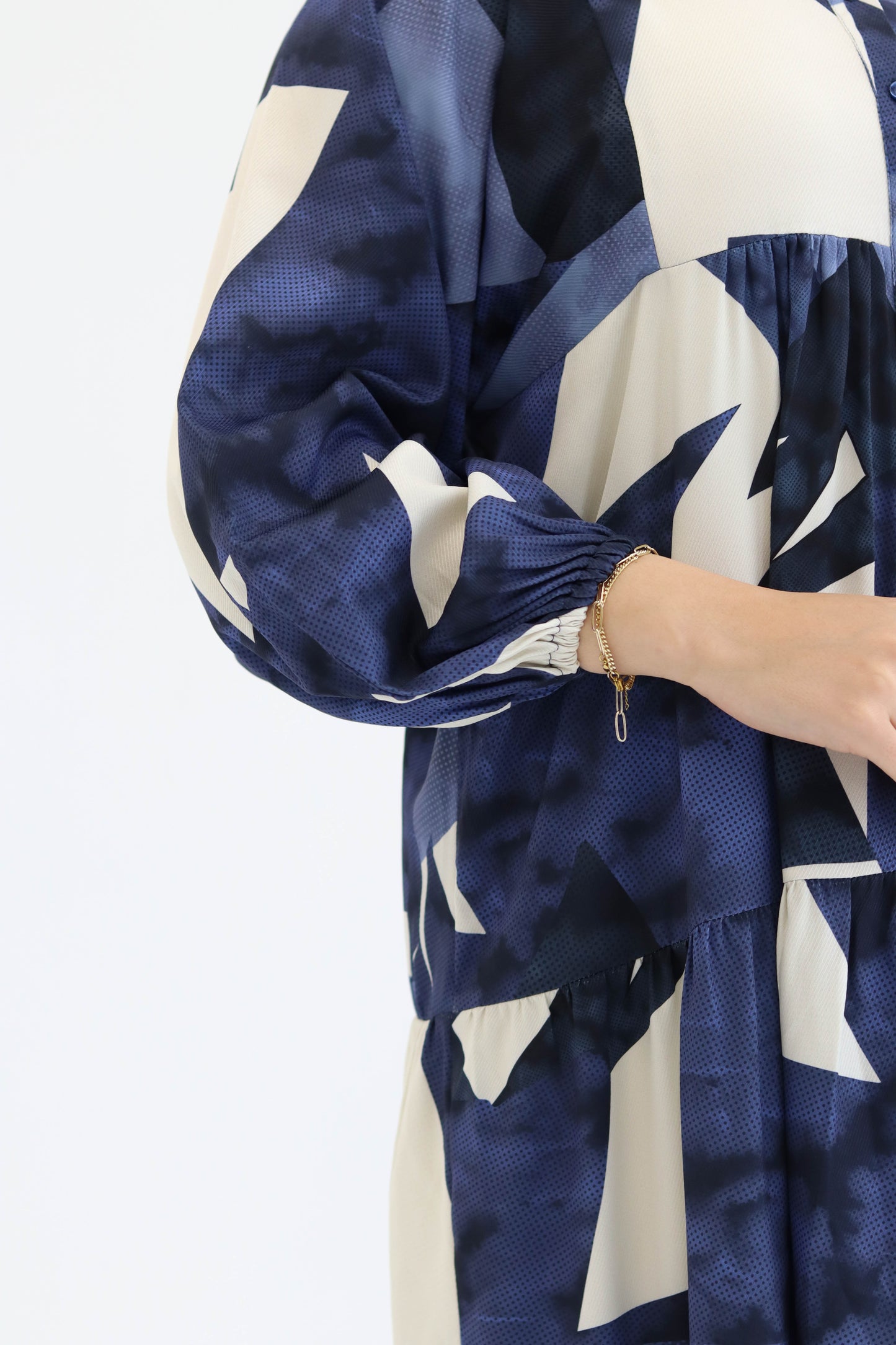 Summer Days Dress in Navy blue n Beige