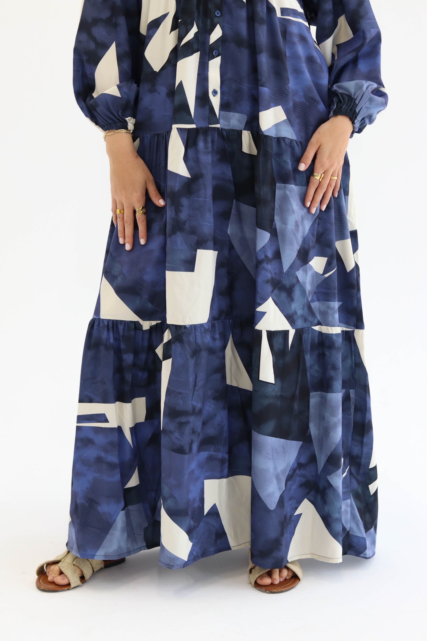 Summer Days Dress in Navy blue n Beige