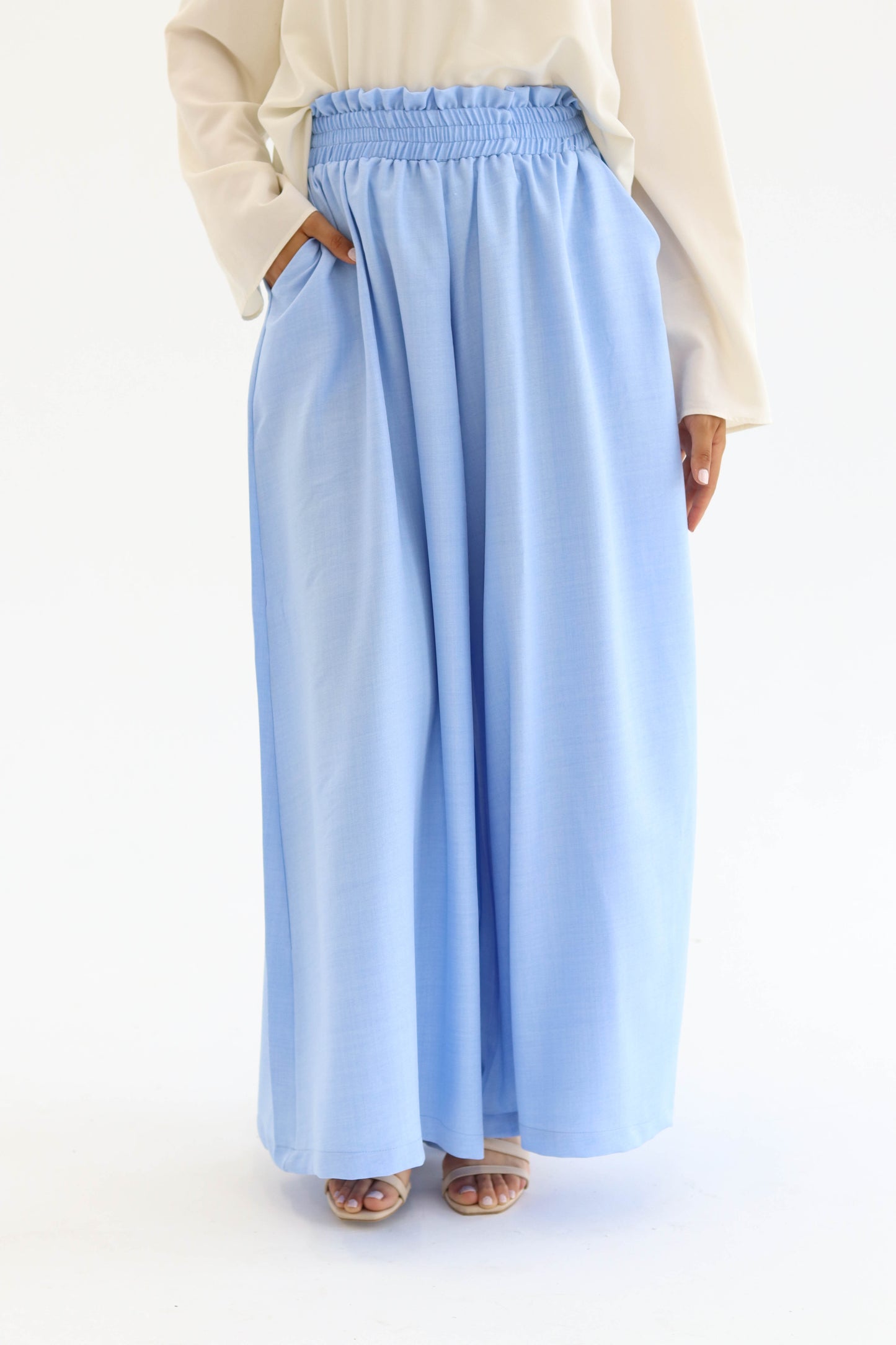 Wide Leg Linen Pants in Baby Blue