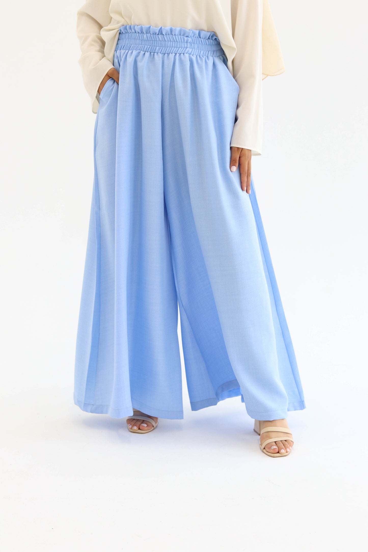 Wide Leg Linen Pants in Baby Blue