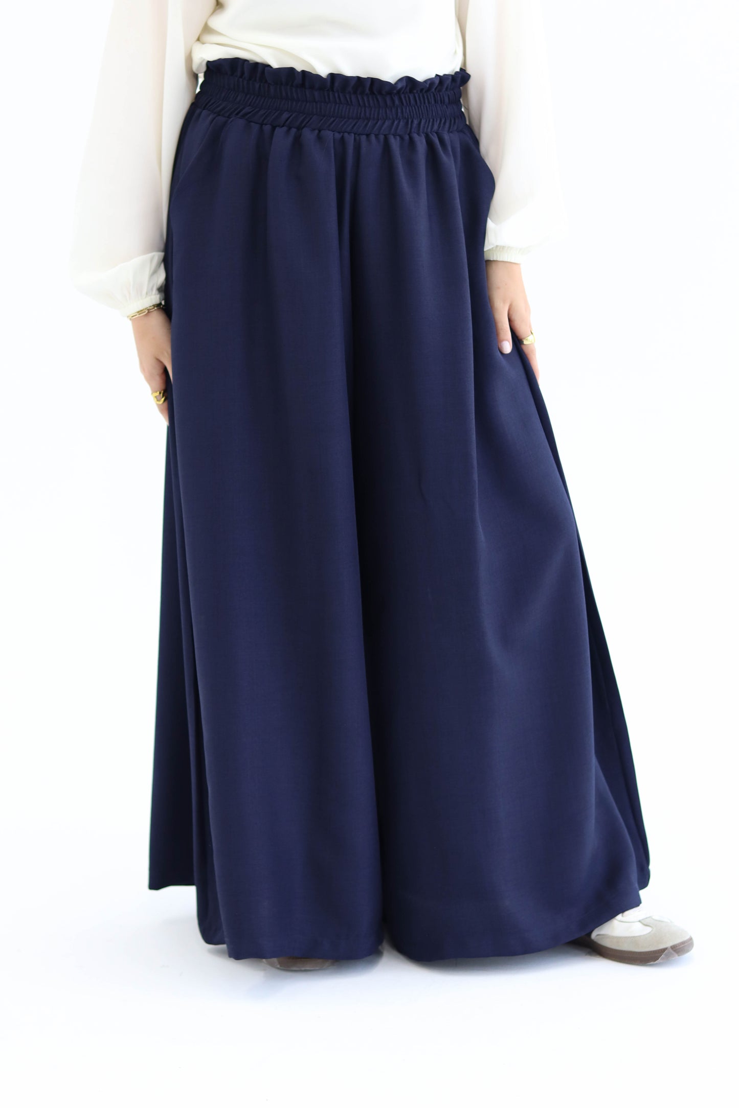 Wide Leg Linen Pants in Navy