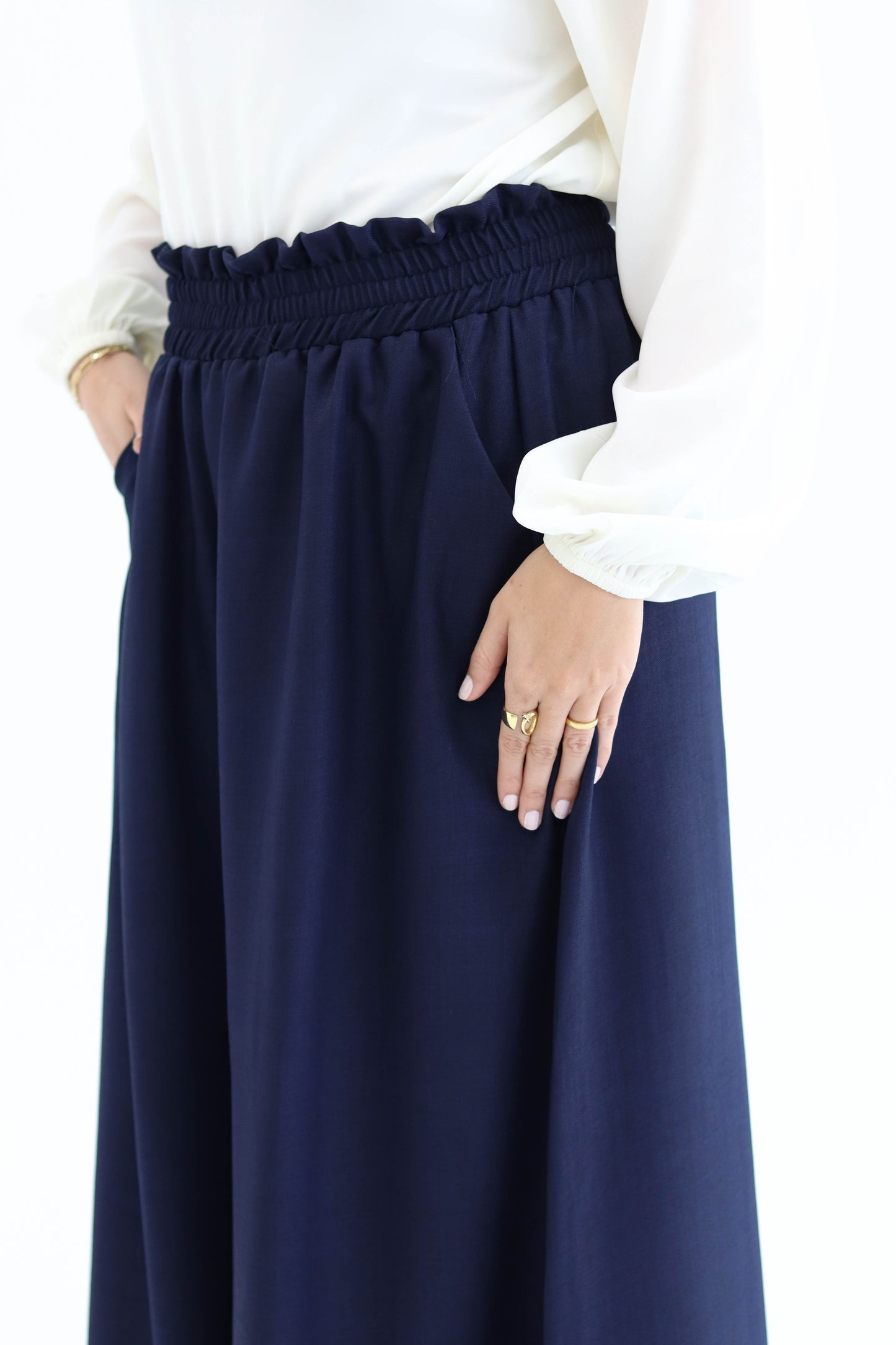 Wide Leg Linen Pants in Navy