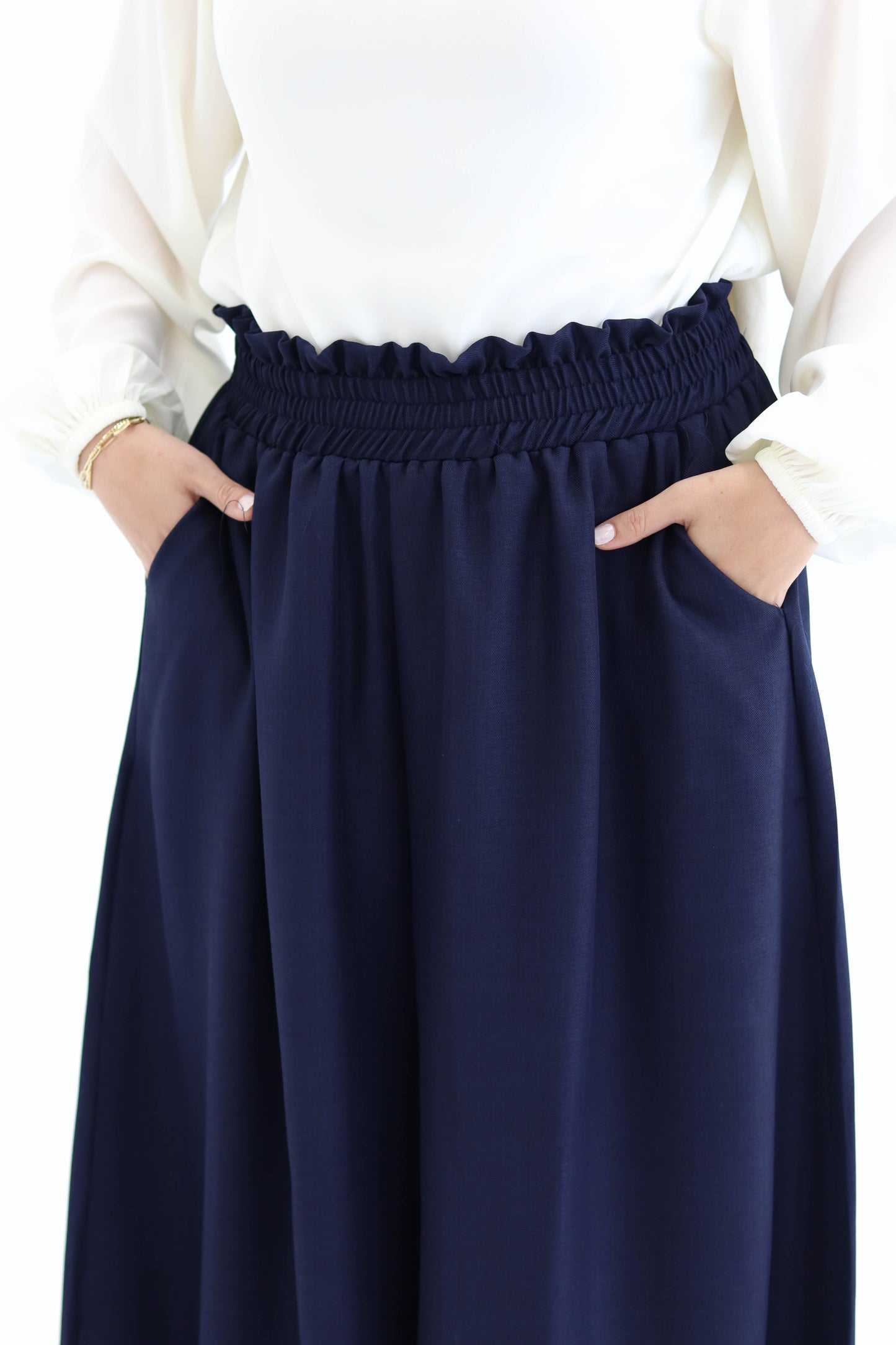 Wide Leg Linen Pants in Navy