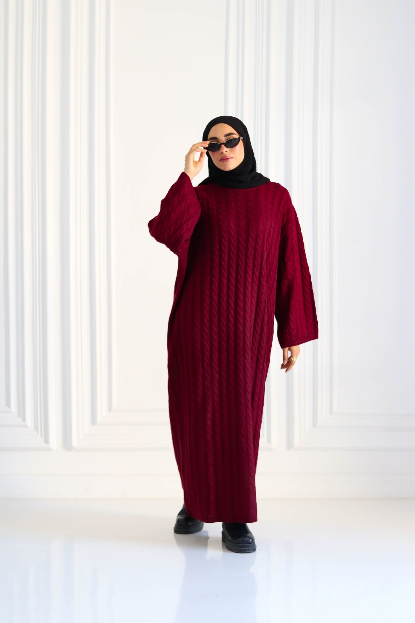 Braided Winter Dress in Burgundy