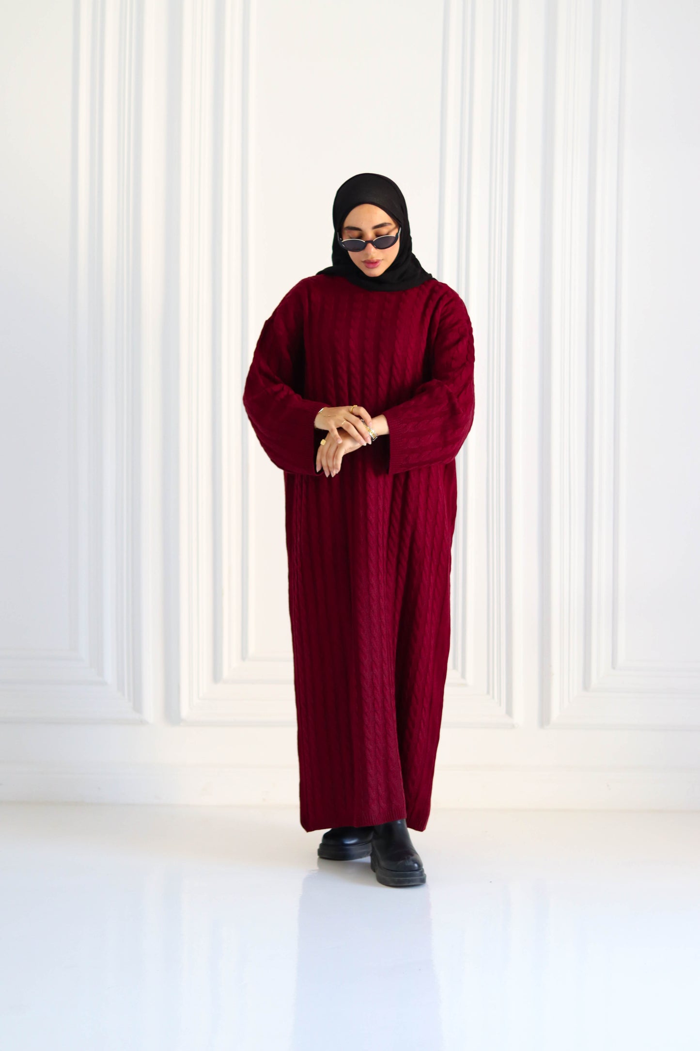 Braided Winter Dress in Burgundy