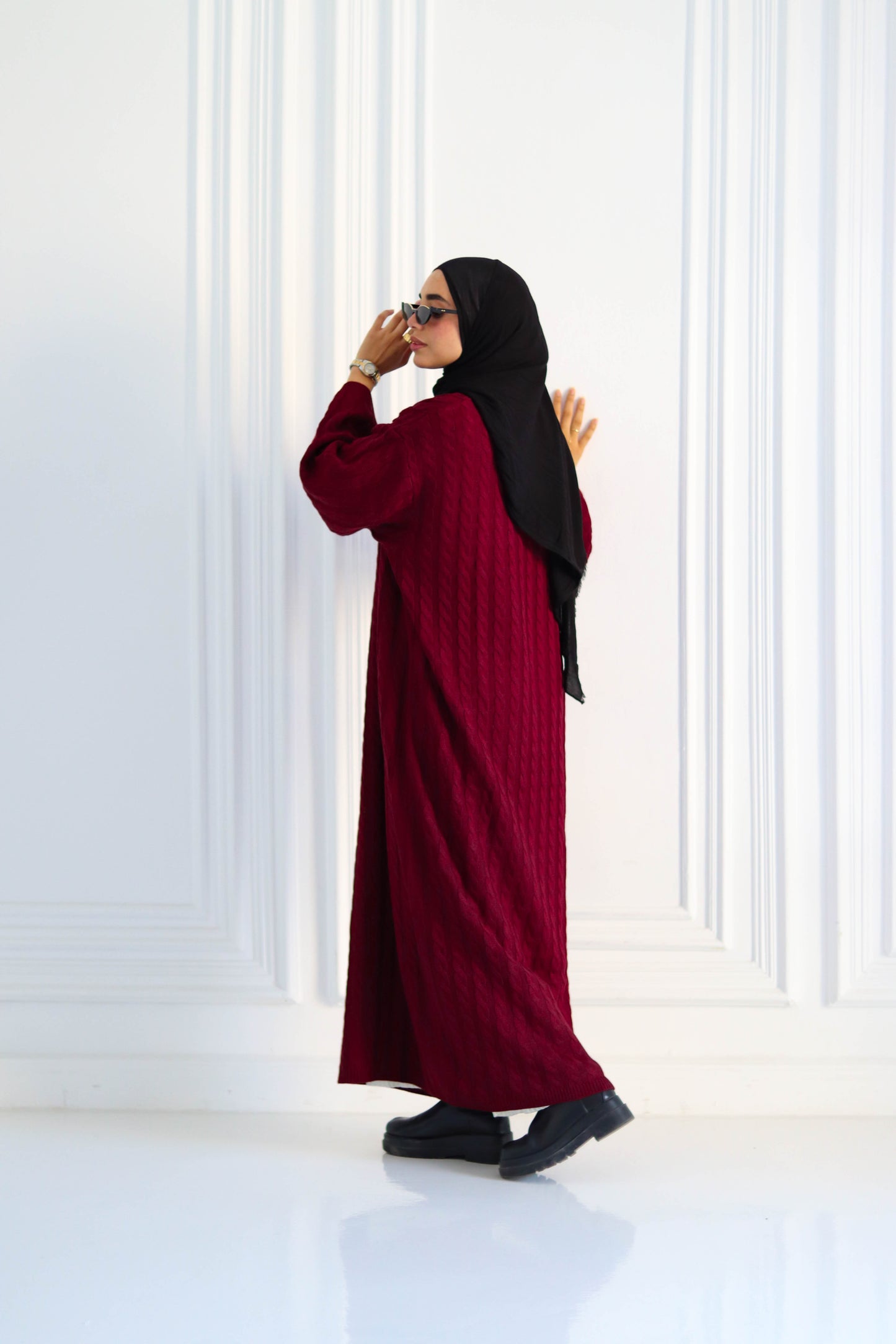 Braided Winter Dress in Burgundy