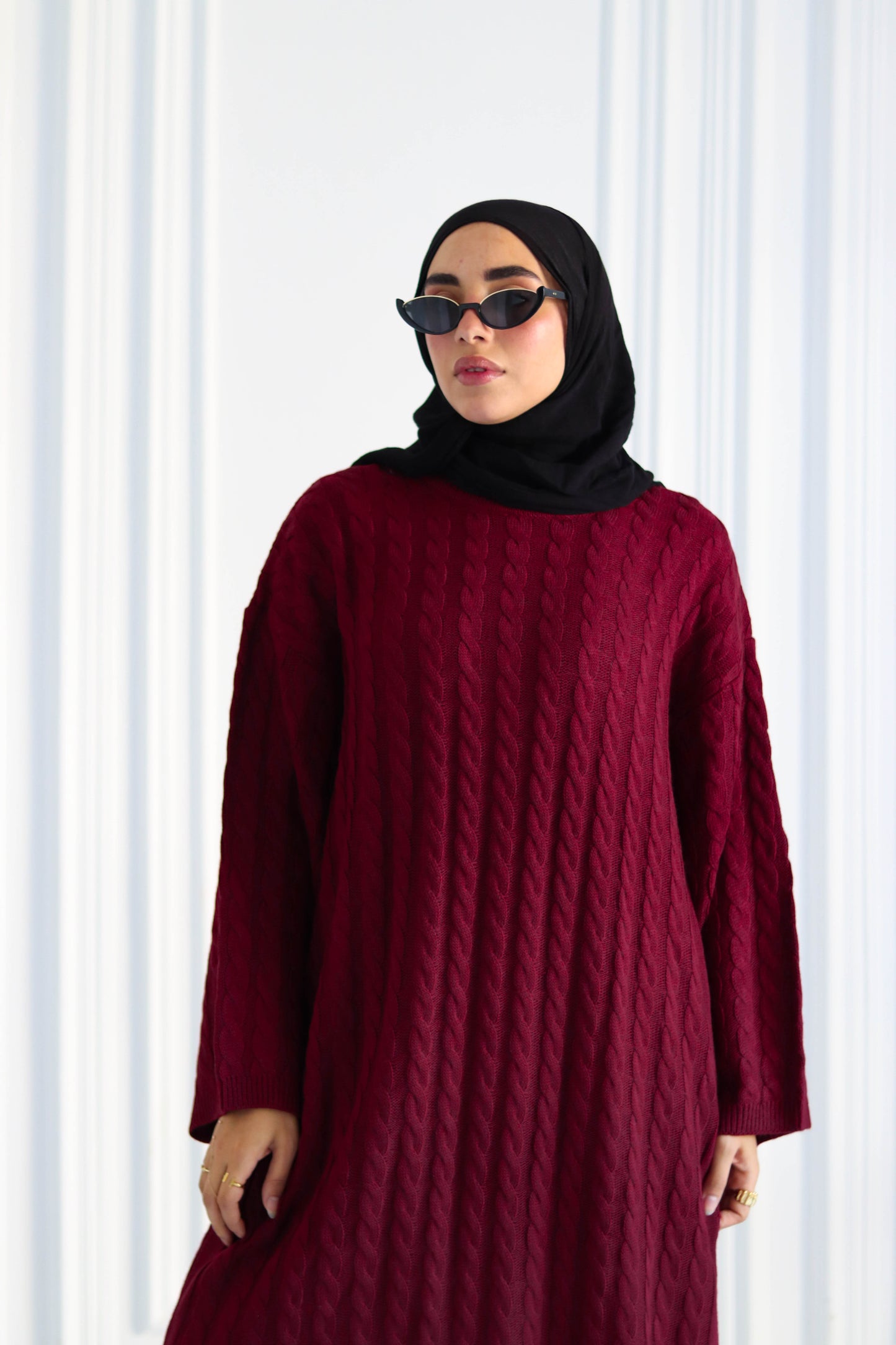 Braided Winter Dress in Burgundy