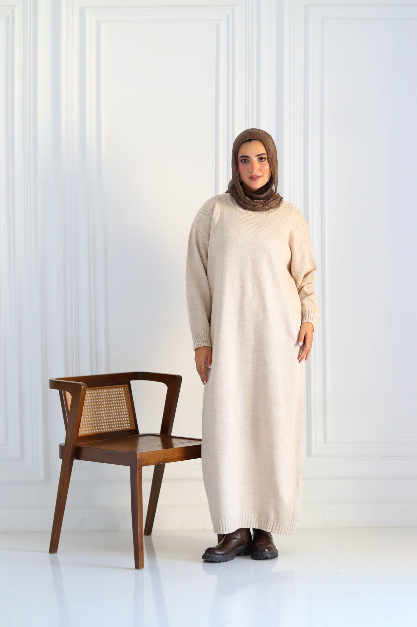 Knitted Winter Dress in Beige