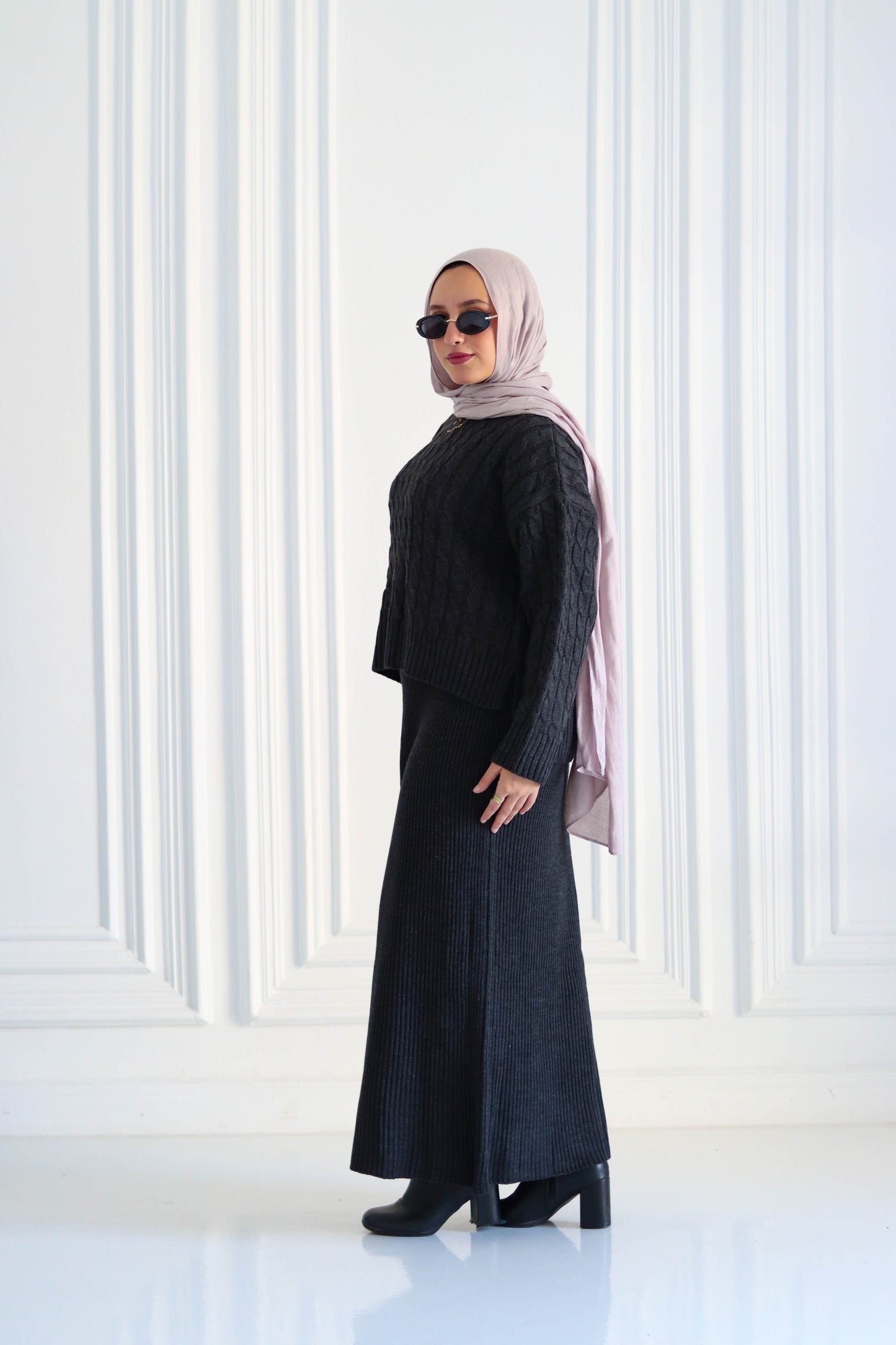 Braided Winter Set in Dark Grey (Tunic and skirt)