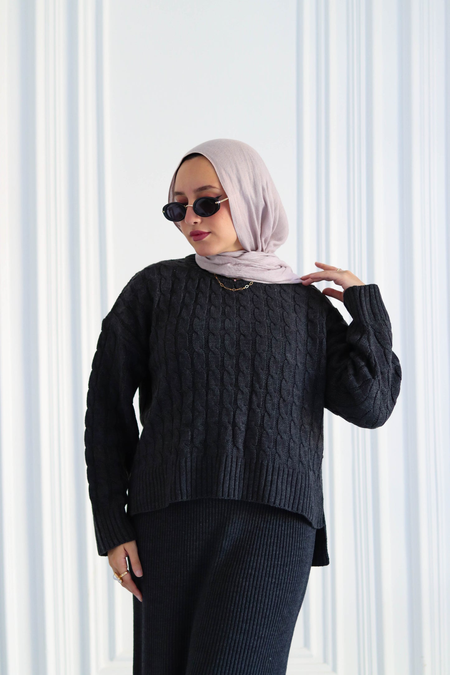 Braided Winter Set in Dark Grey (Tunic and skirt)