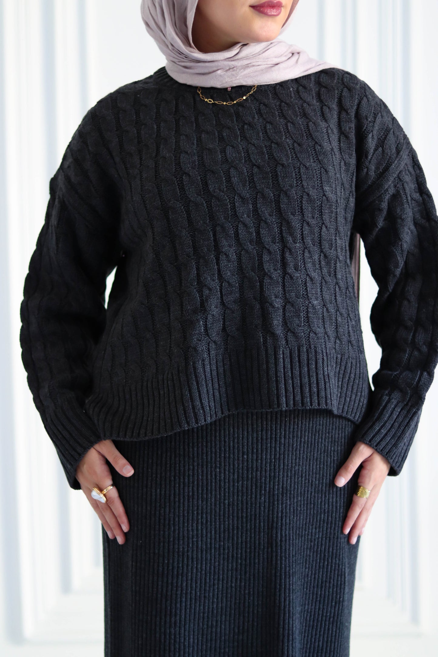 Braided Winter Set in Dark Grey (Tunic and skirt)