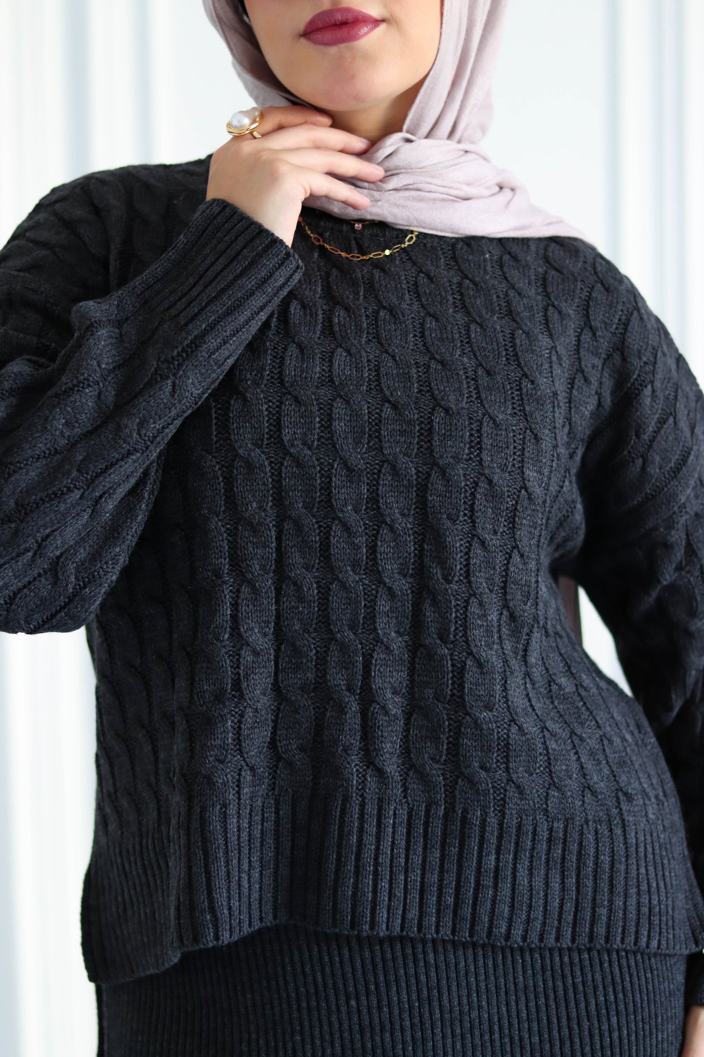 Braided Winter Set in Dark Grey (Tunic and skirt)