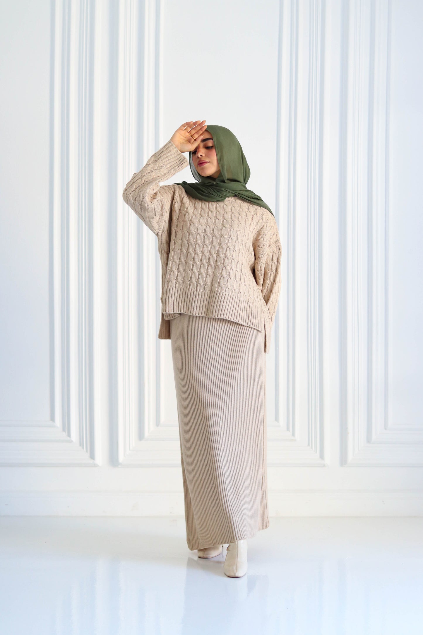 Braided Winter Set in Beige (Tunic and skirt)