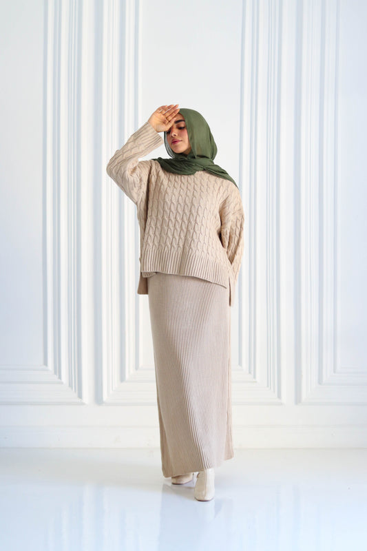 Braided Winter Set in Beige (Tunic and skirt)