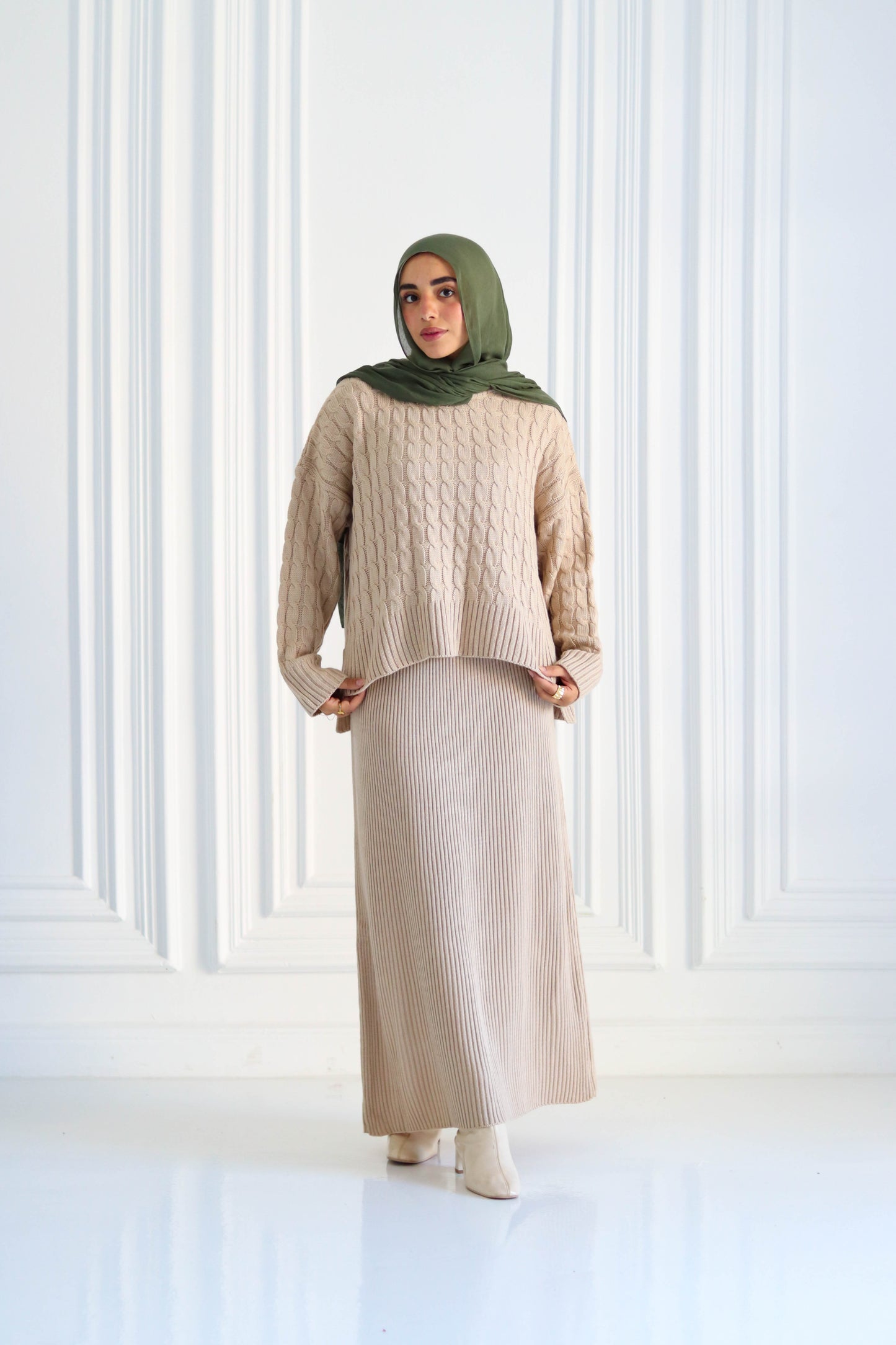 Braided Winter Set in Beige (Tunic and skirt)