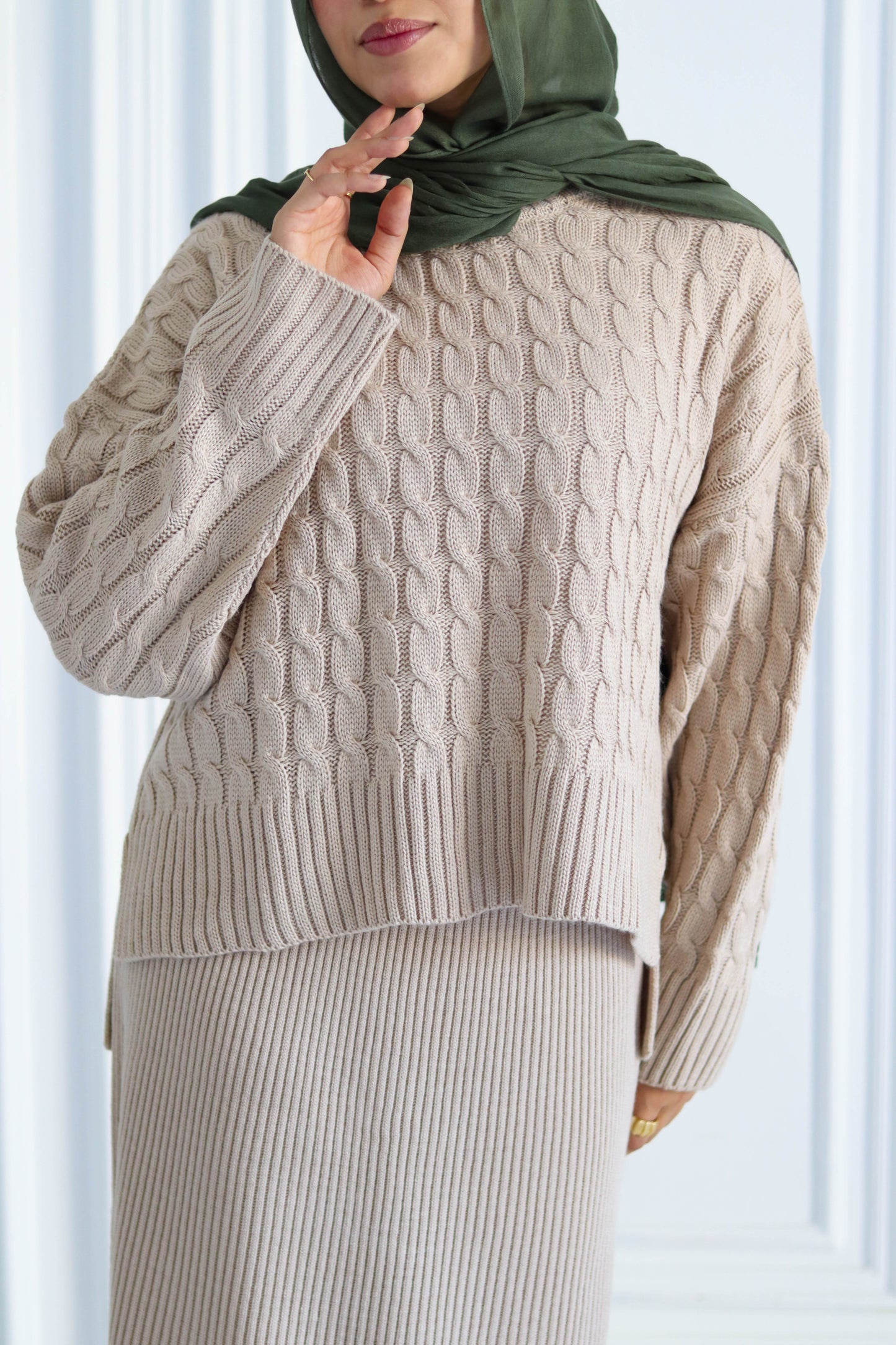 Braided Winter Set in Beige (Tunic and skirt)