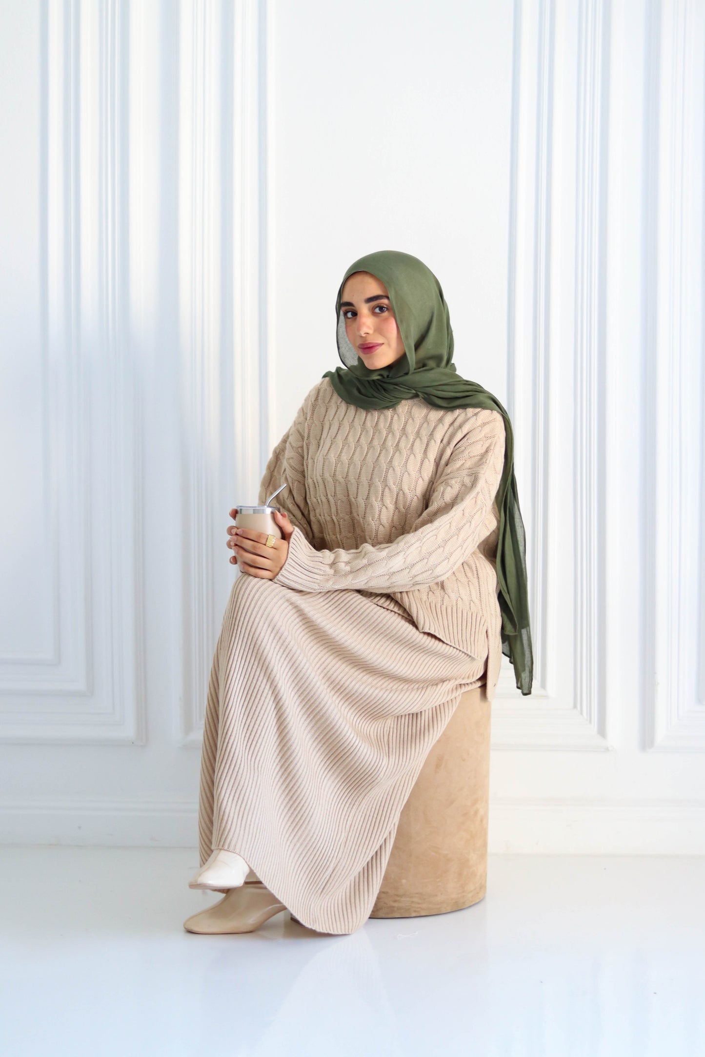 Braided Winter Set in Beige (Tunic and skirt)