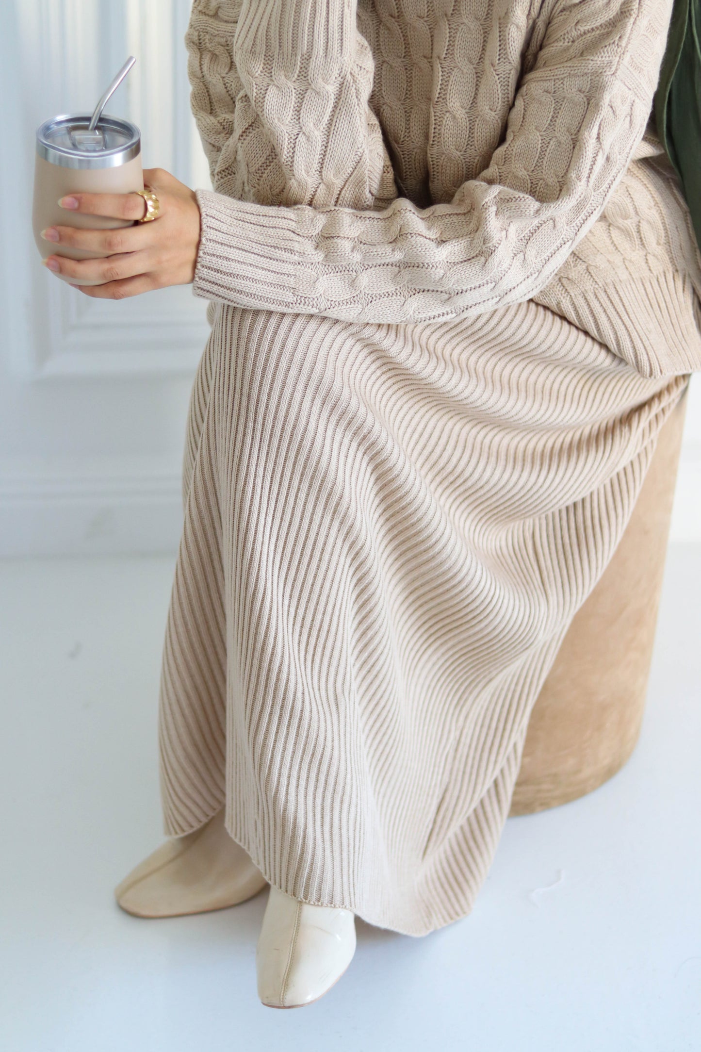 Braided Winter Set in Beige (Tunic and skirt)