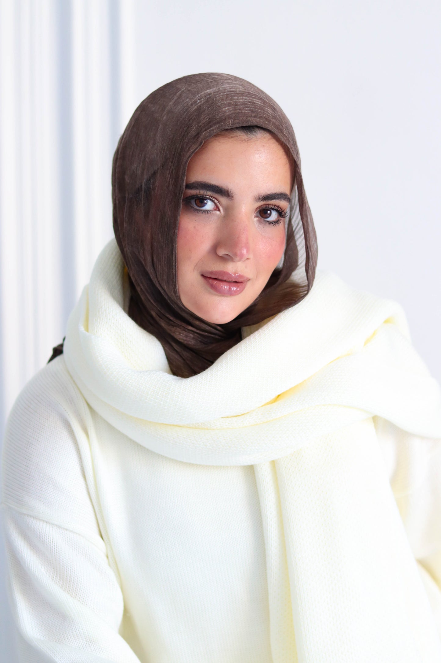 Shawl & Knitted Winter Dress Set in Off-White
