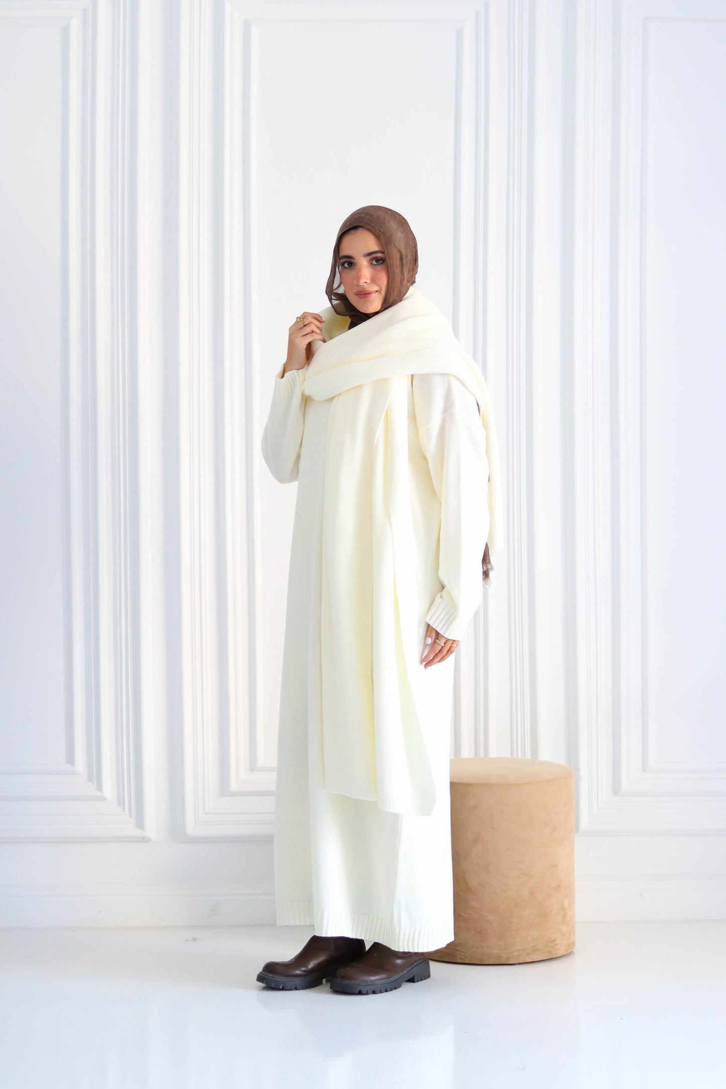 Plain Winter Wool Scarf in Off White