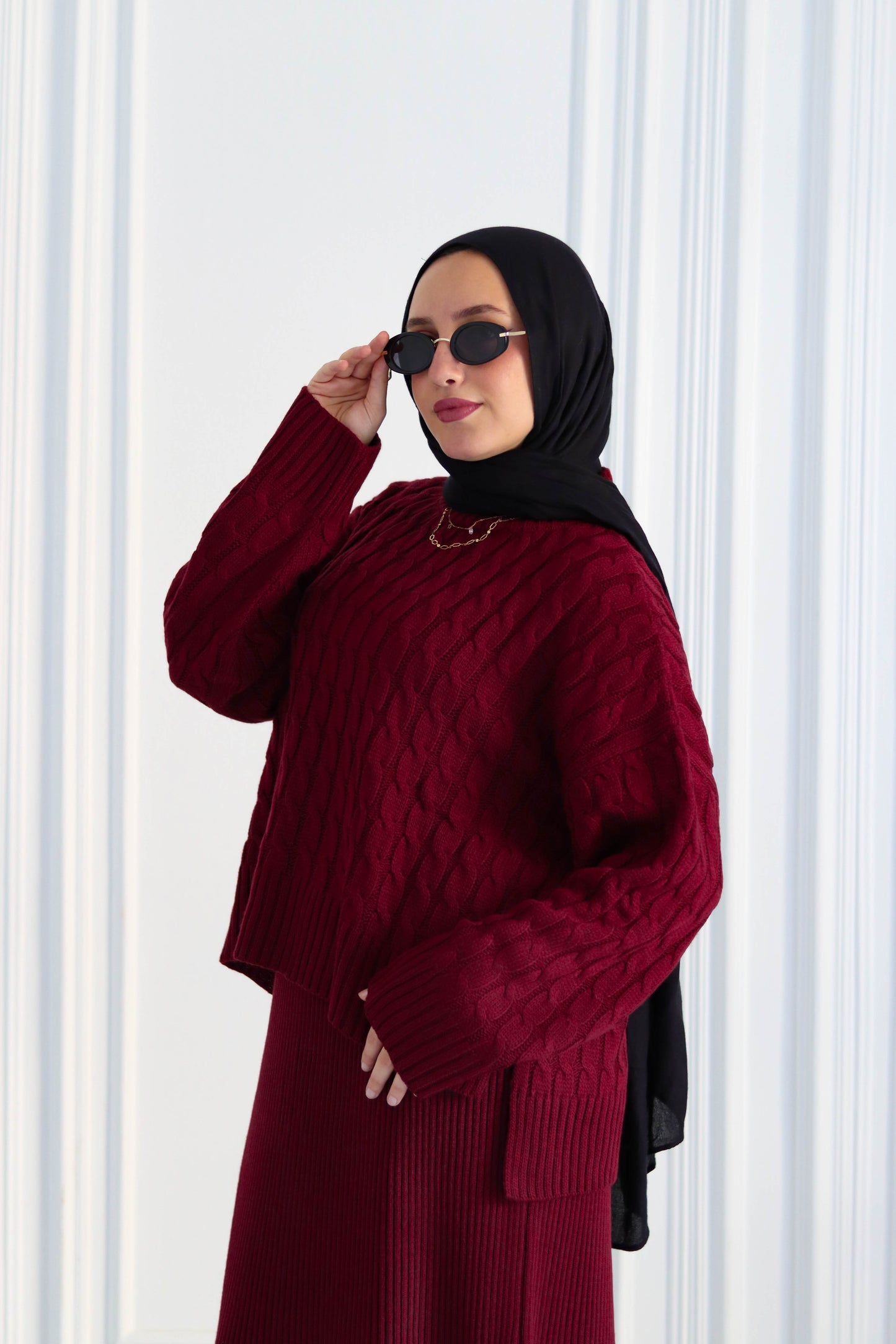 Braided Winter Set in Burgundy (Tunic and skirt)