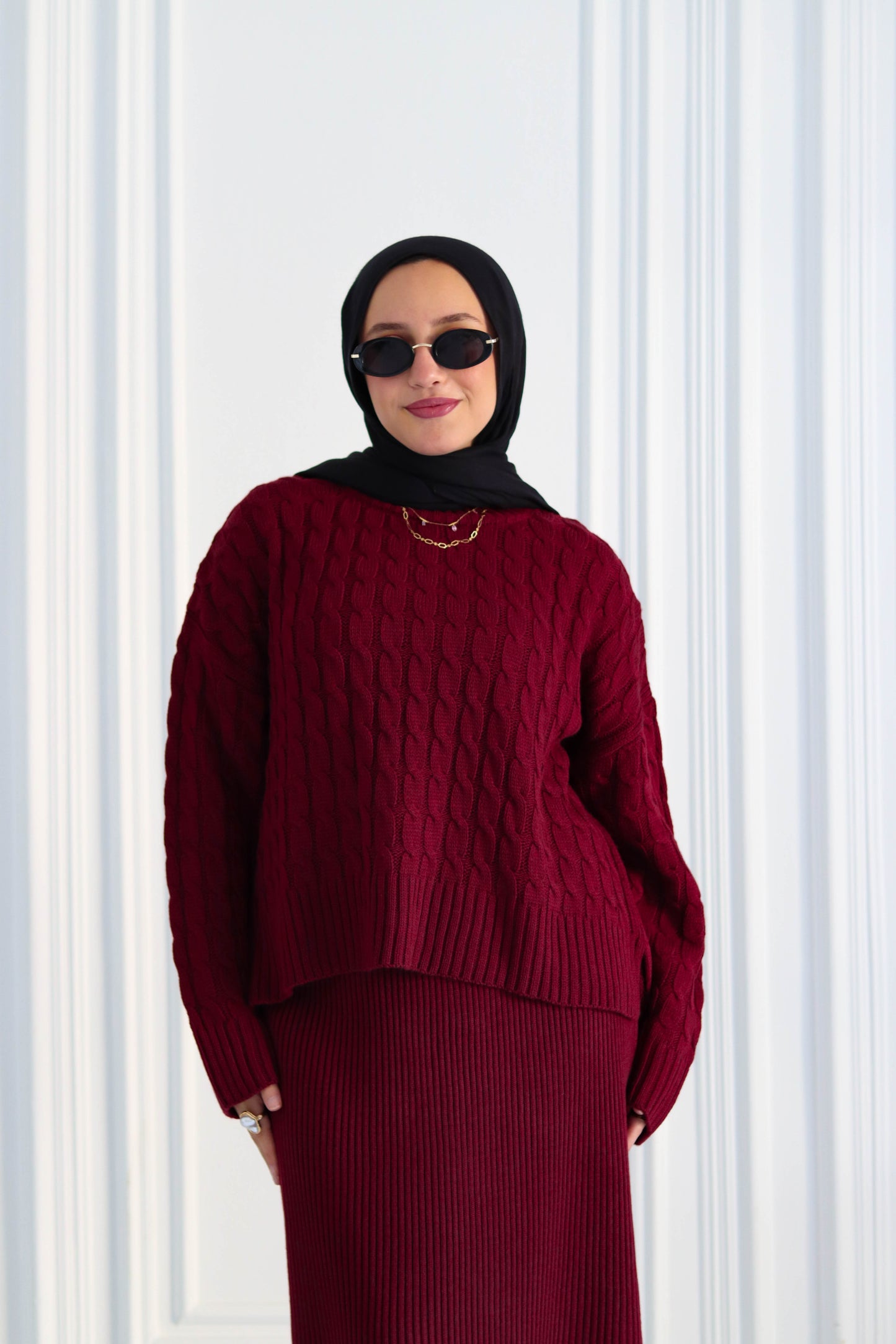 Braided Winter Set in Burgundy (Tunic and skirt)