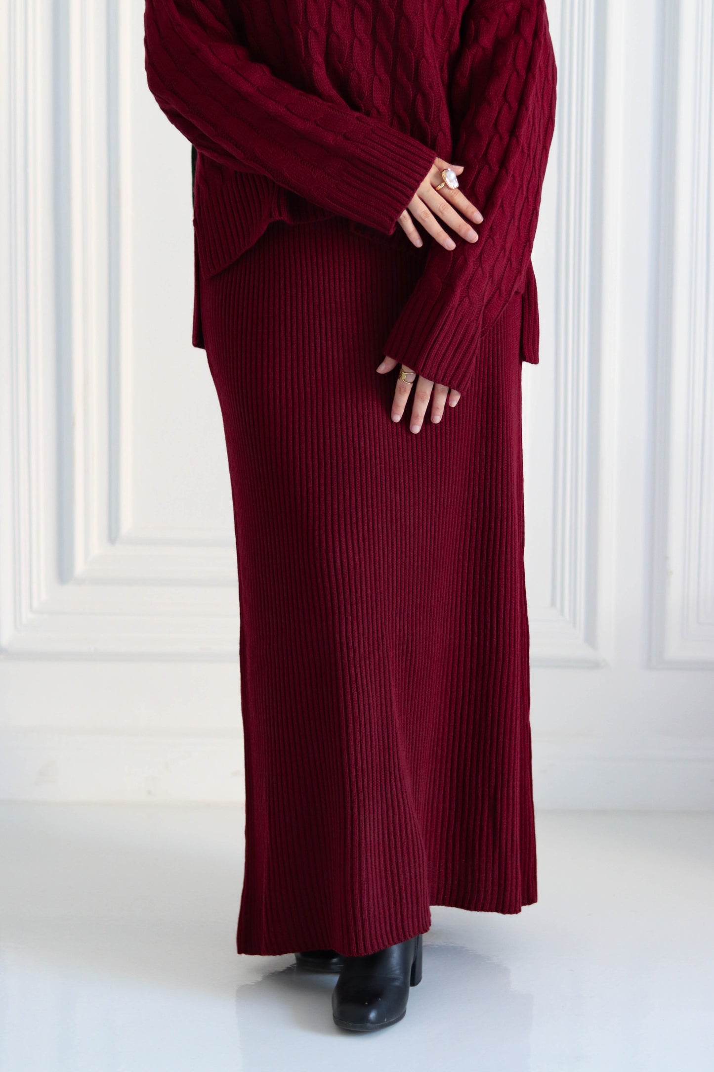 Braided Winter Set in Burgundy (Tunic and skirt)