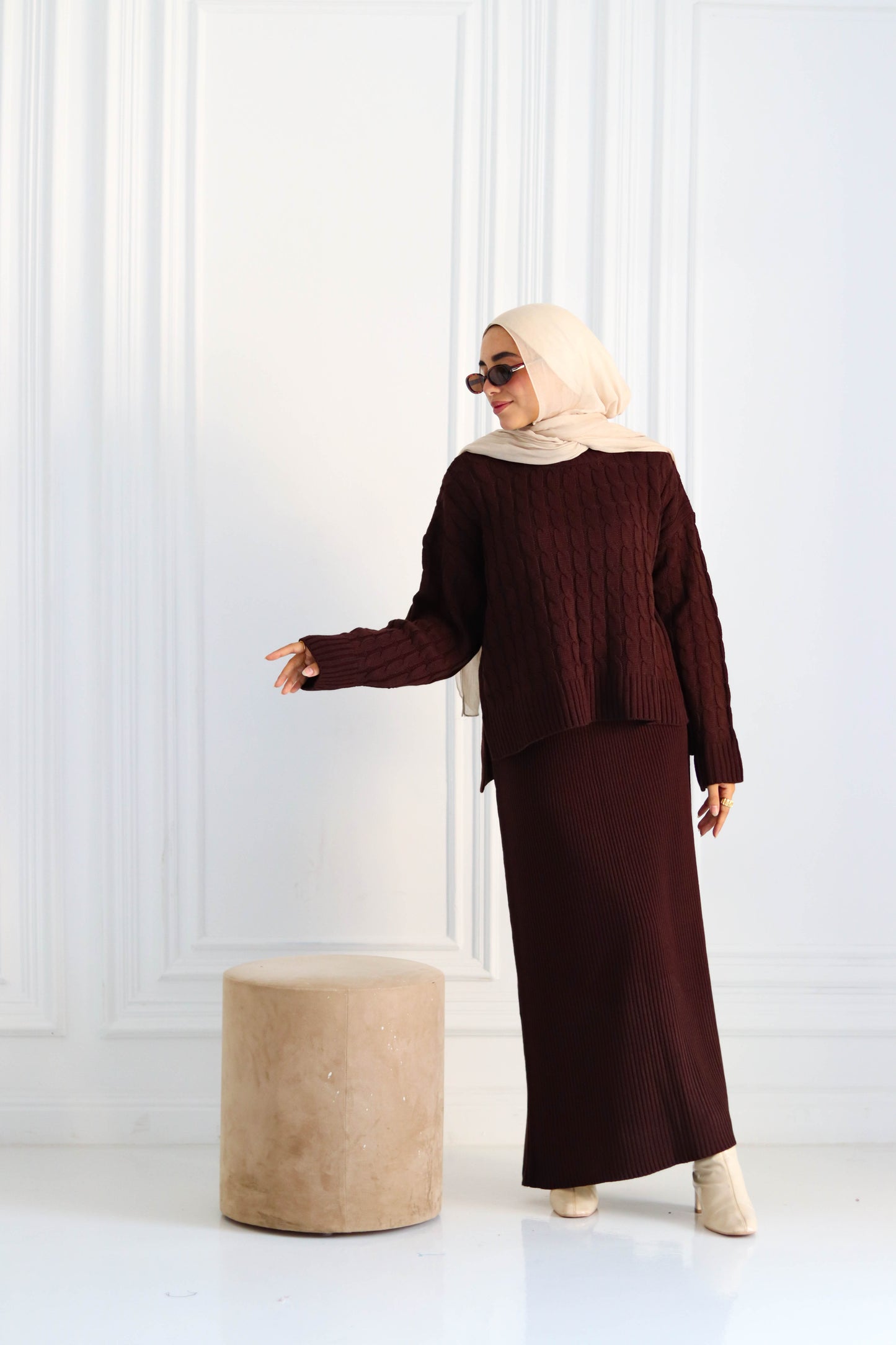 Braided Winter Set in Brown (Tunic and skirt)