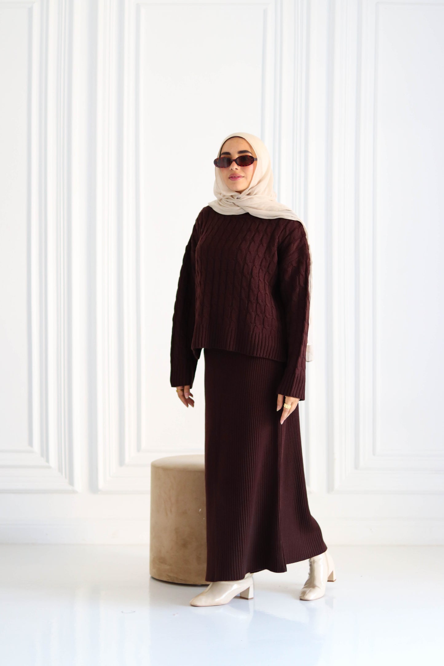 Braided Winter Set in Brown (Tunic and skirt)