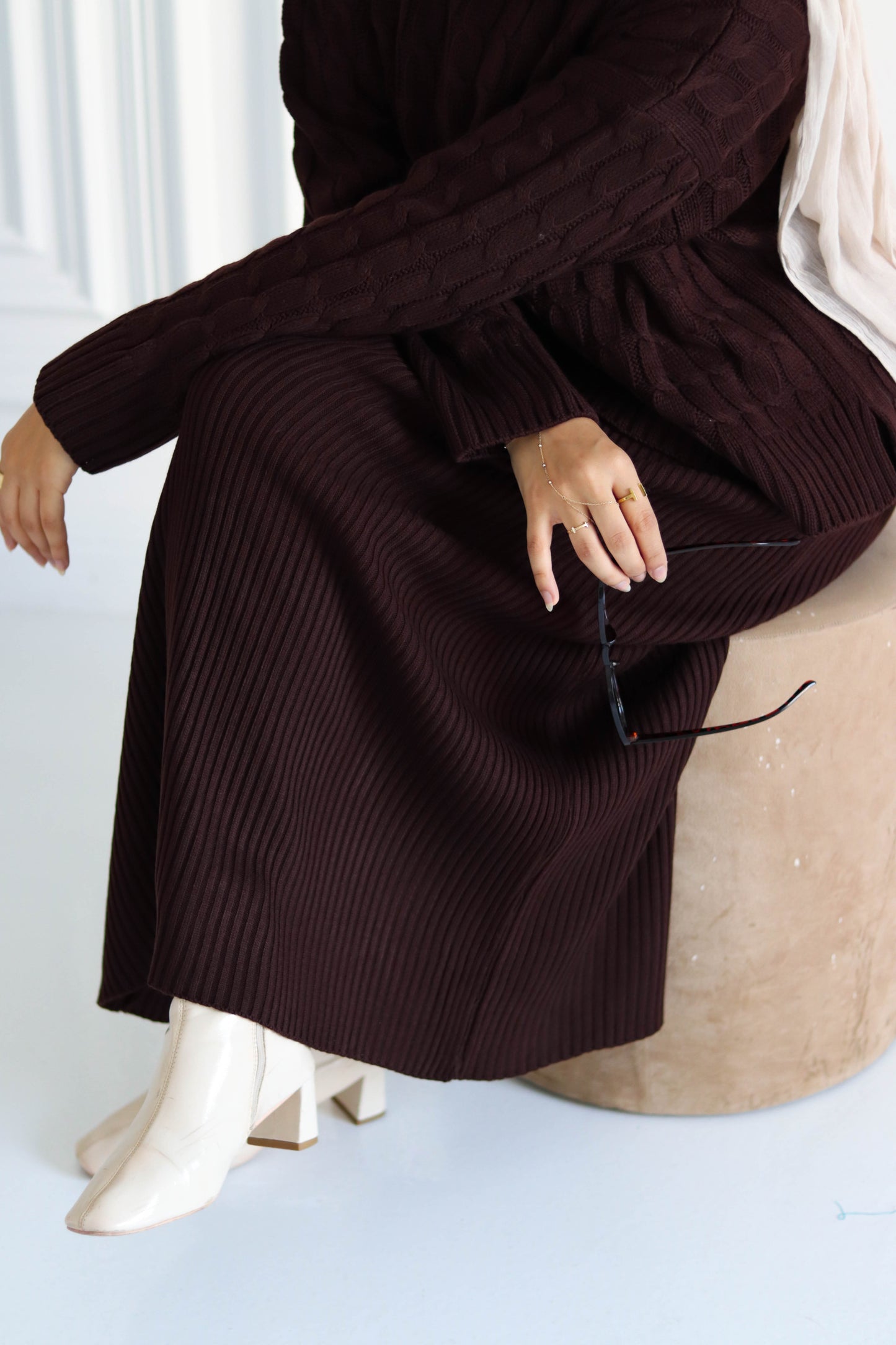 Braided Winter Set in Brown (Tunic and skirt)