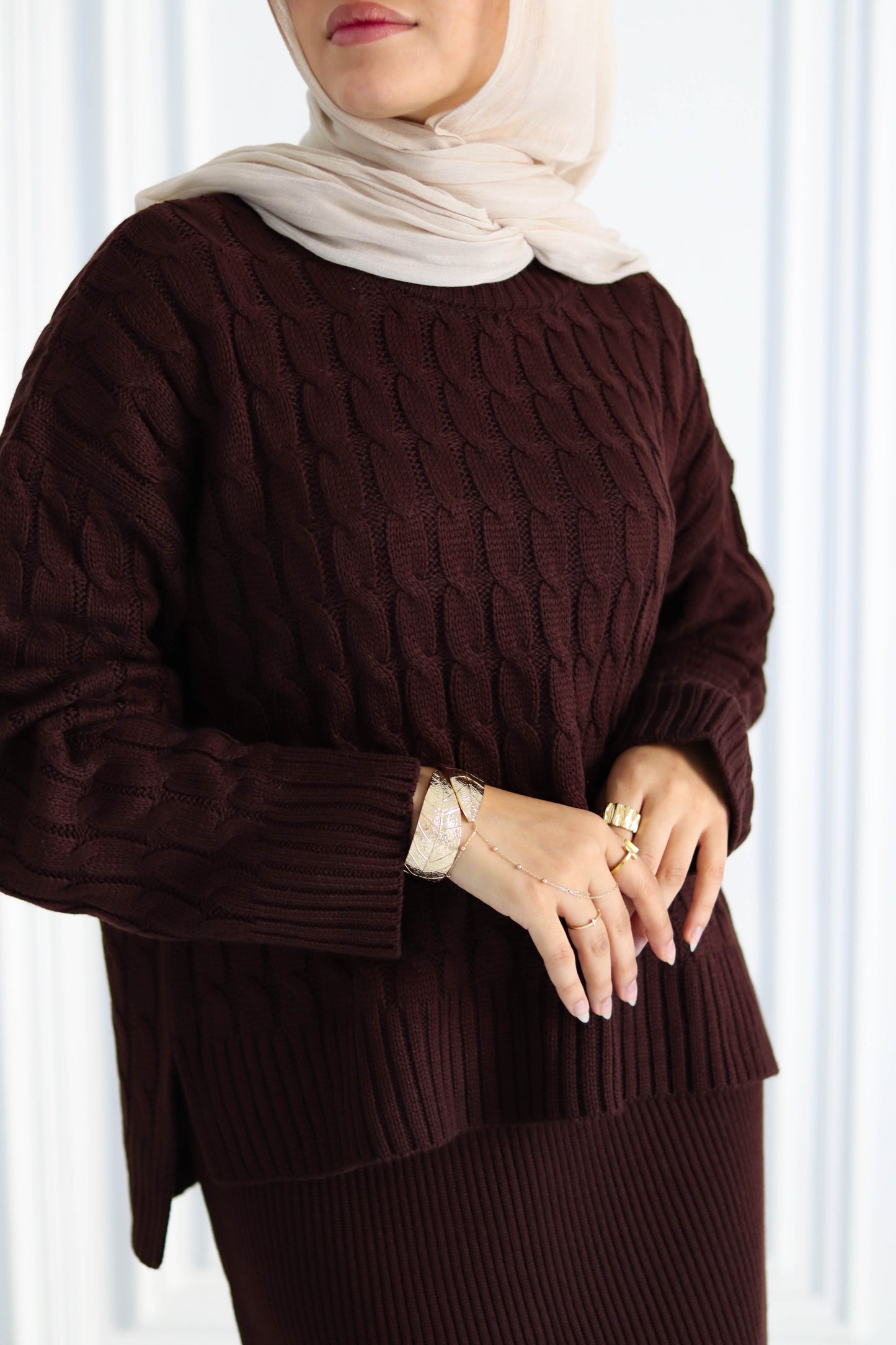 Braided Winter Set in Brown (Tunic and skirt)