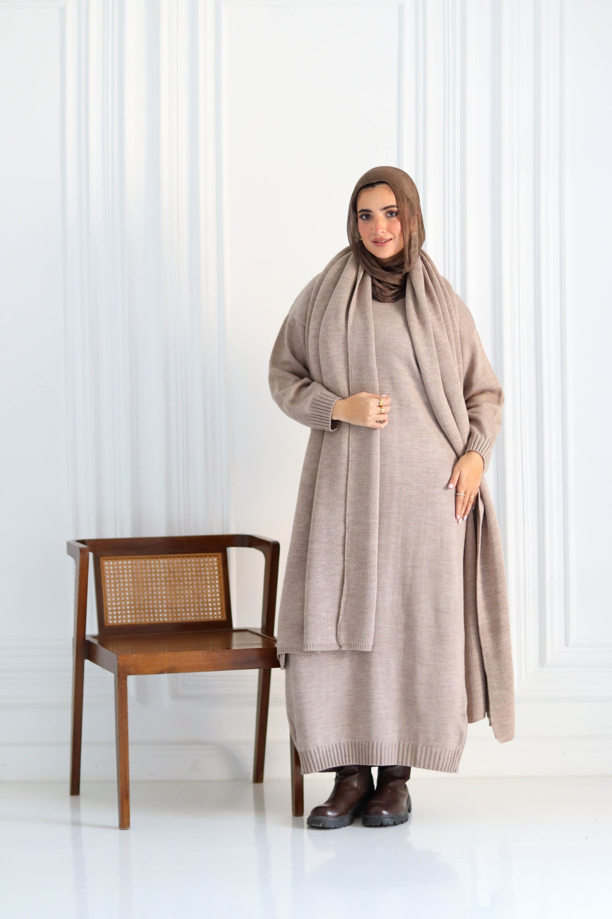 Plain Winter Wool Scarf in Cafe