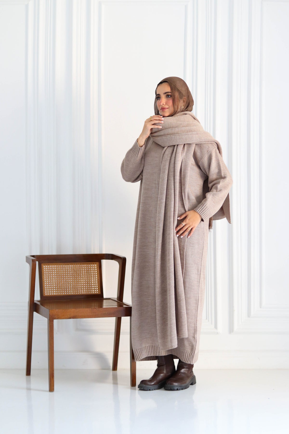 Plain Winter Wool Scarf in Cafe