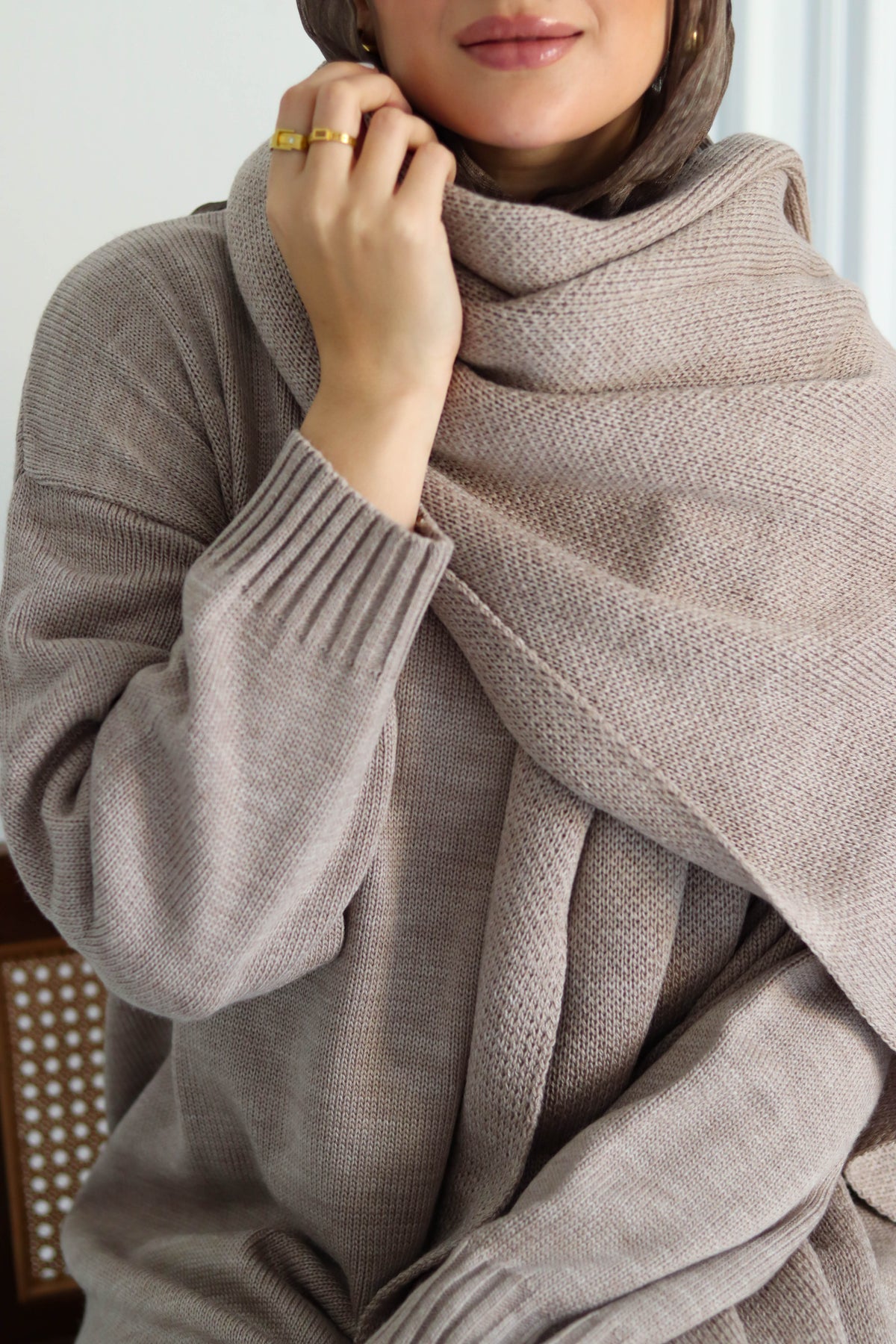 Plain Winter Wool Scarf in Cafe