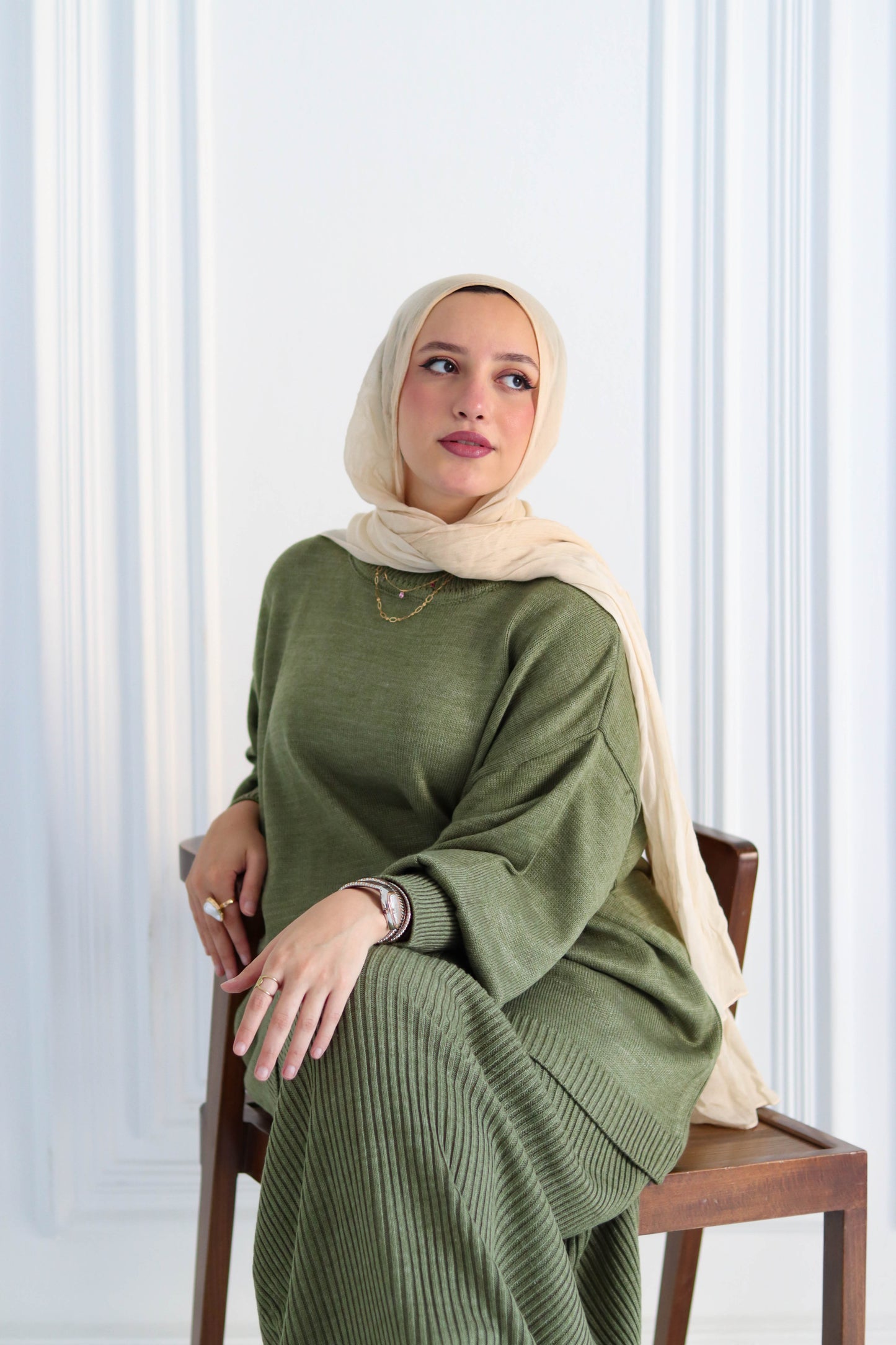 Plain Winter Set in Olive (Tunic and skirt)