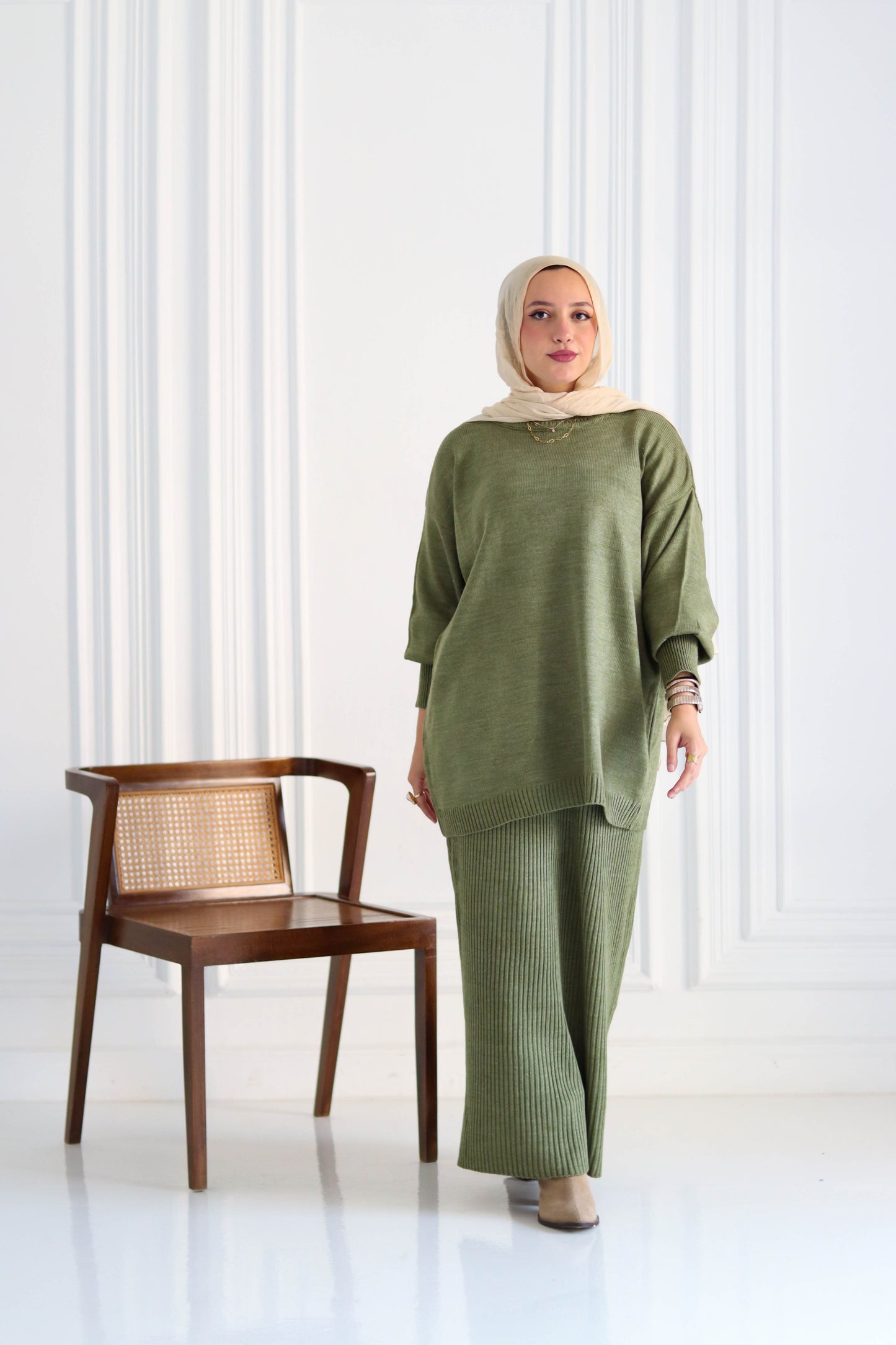 Plain Winter Set in Olive (Tunic and skirt)