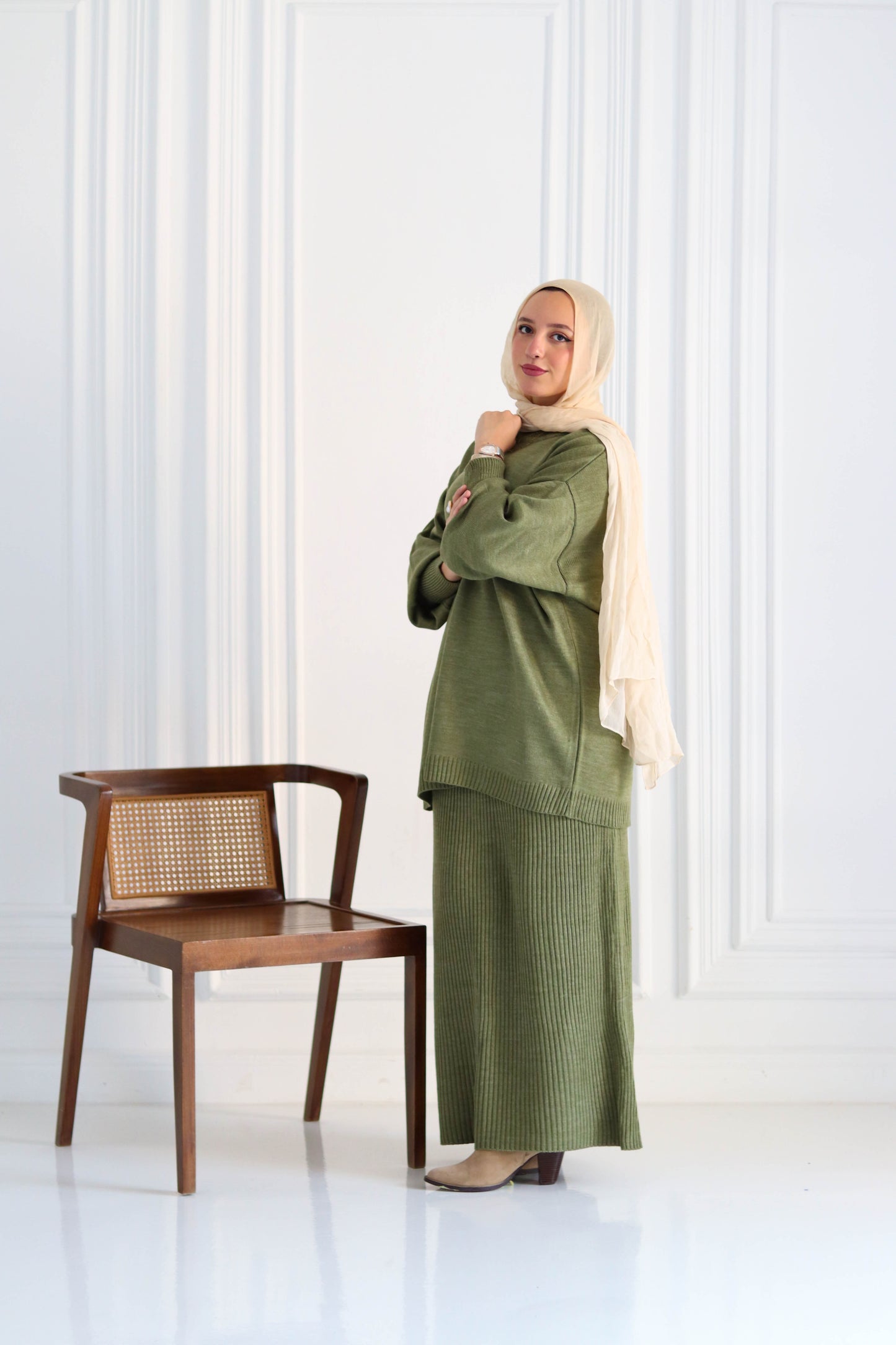 Plain Winter Set in Olive (Tunic and skirt)