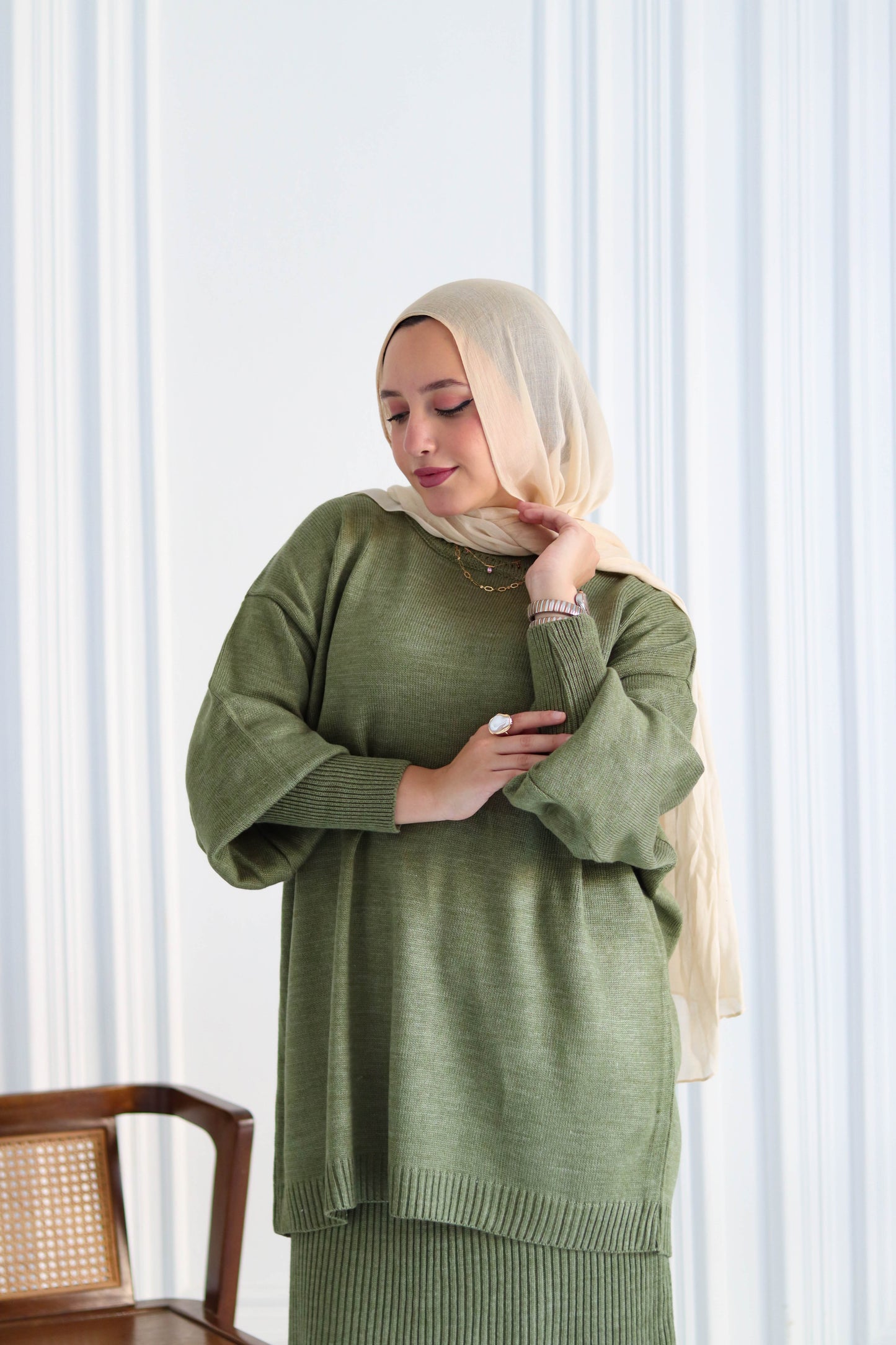 Plain Winter Set in Olive (Tunic and skirt)